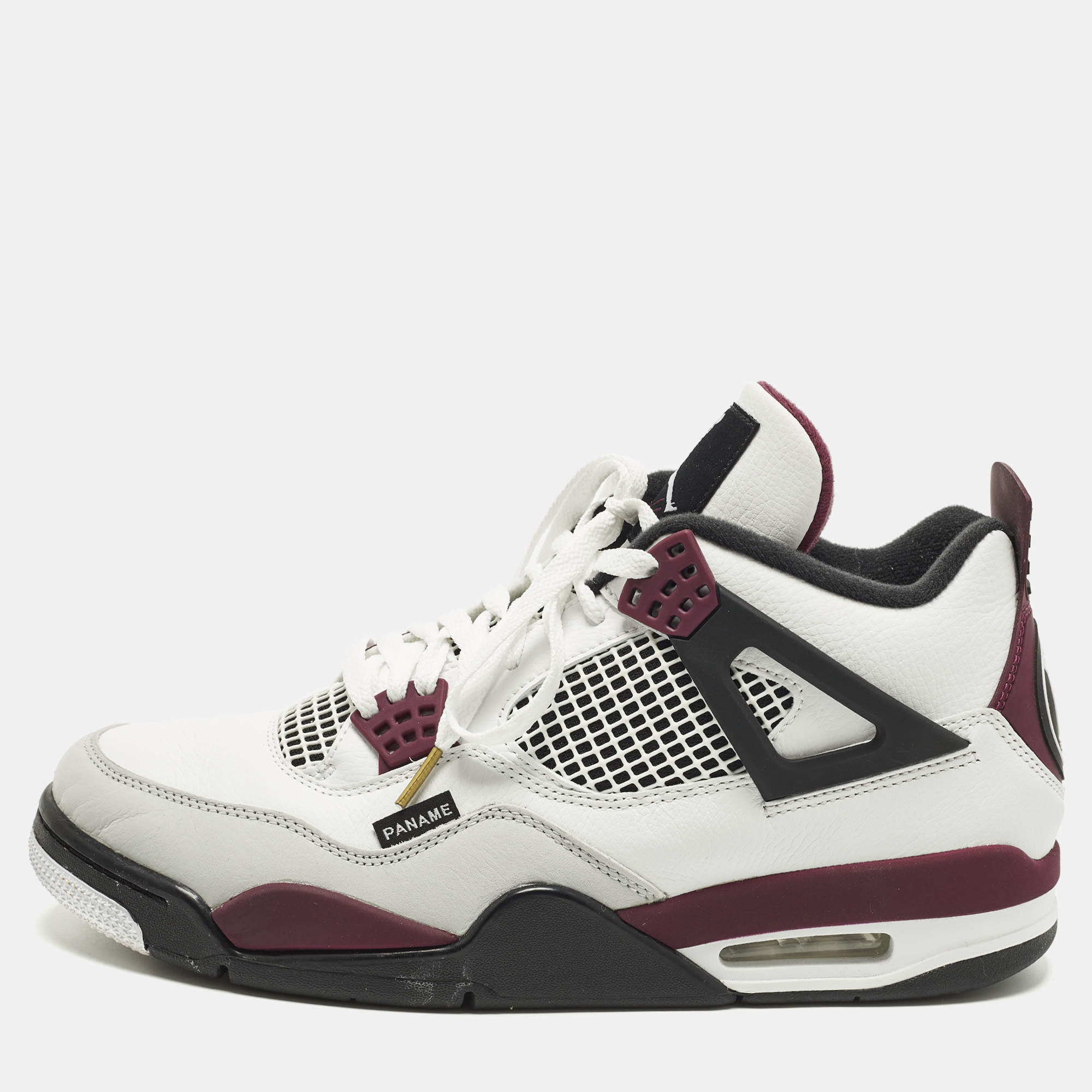 مملوكة مسبقًا Air Jordans Jordan 4 Retro PSG Neutral Grey Bordeaux Size 45 White/Grey Leather Lace Up Sneakers