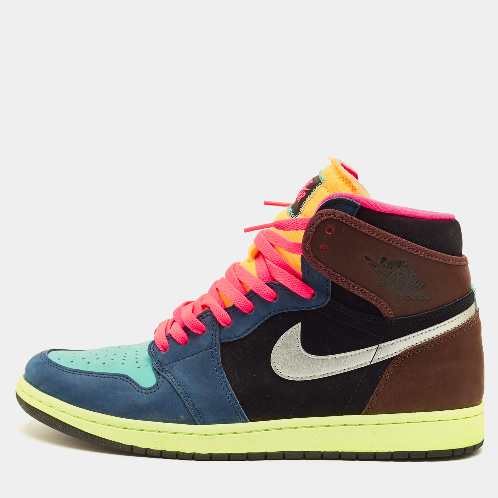 مملوكة مسبقًا Air Jordans Jordan 1 Retro Tokyo Bio Hack Size 45.5 Multicolor Nubuck Leather High Top Sneakers