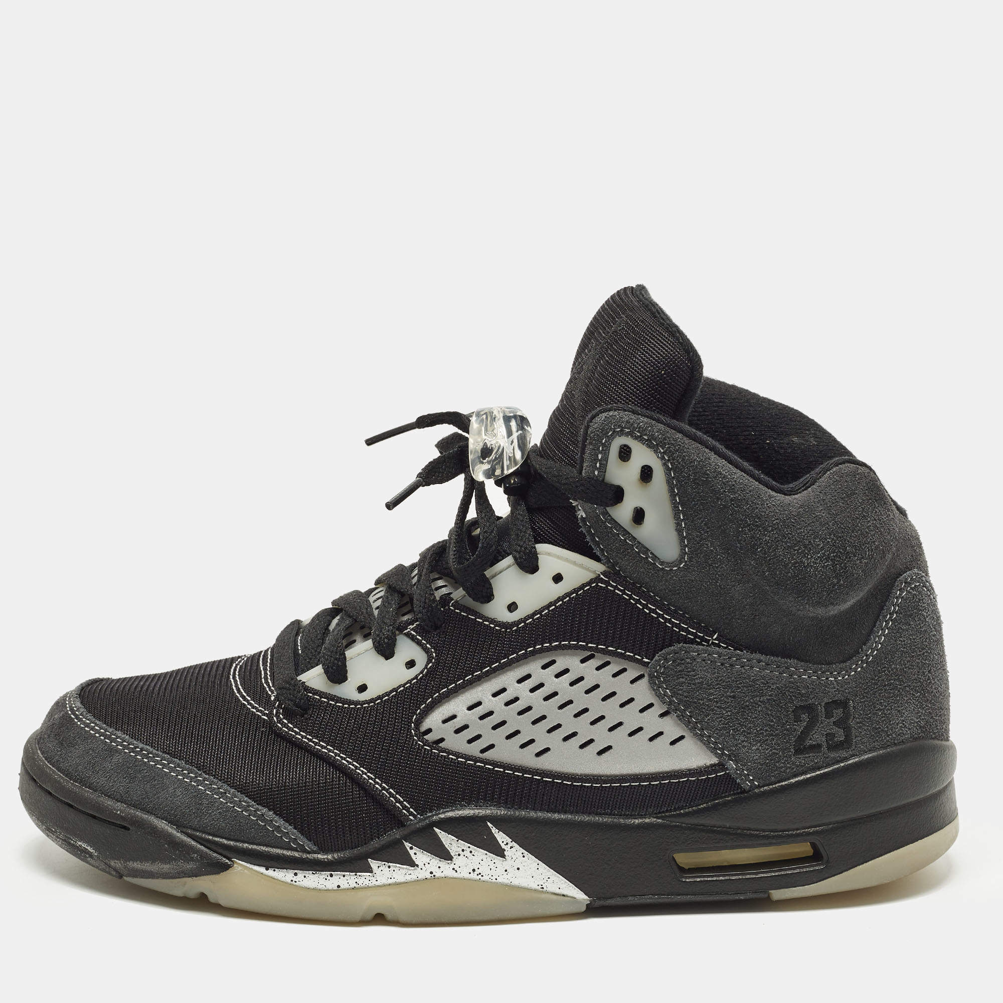 Pre Owned Air Jordans Jordan 5 Retro Anthracite Size 45 Black/Grey Mesh and Suede High Top Sneakers
