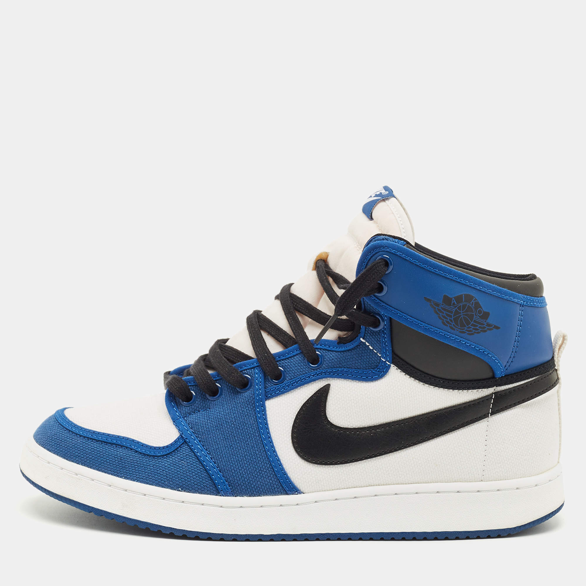 مملوكة مسبقًا Air Jordans Jordan 1 Retro AJKO Storm Blue Size 45 Multicolor Canvas and Leather High Top Sneakers