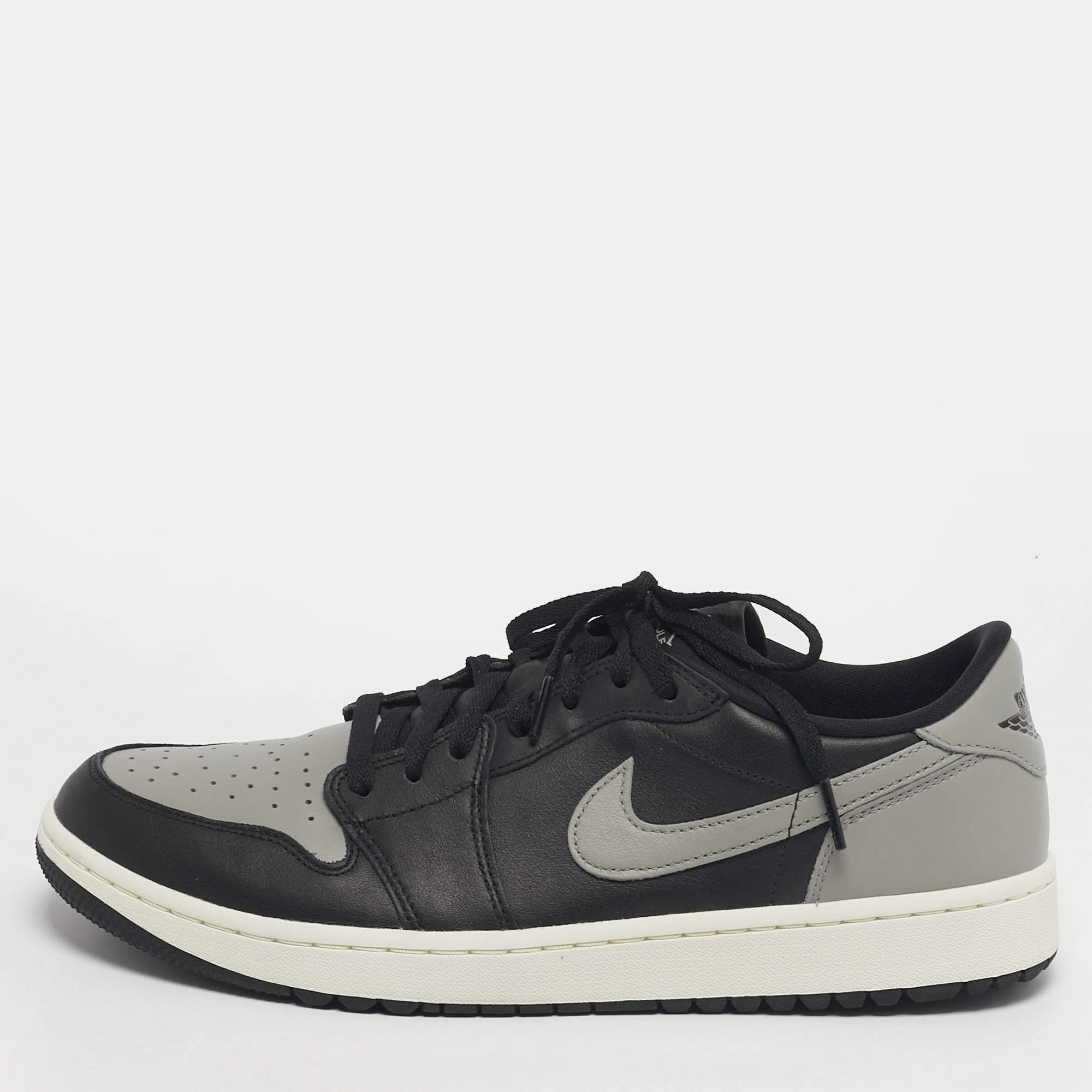 مملوكة مسبقًا Air Jordans Jordan 1 Retro Golf Shadow Size 46 Black/Grey Leather Low Top Sneakers