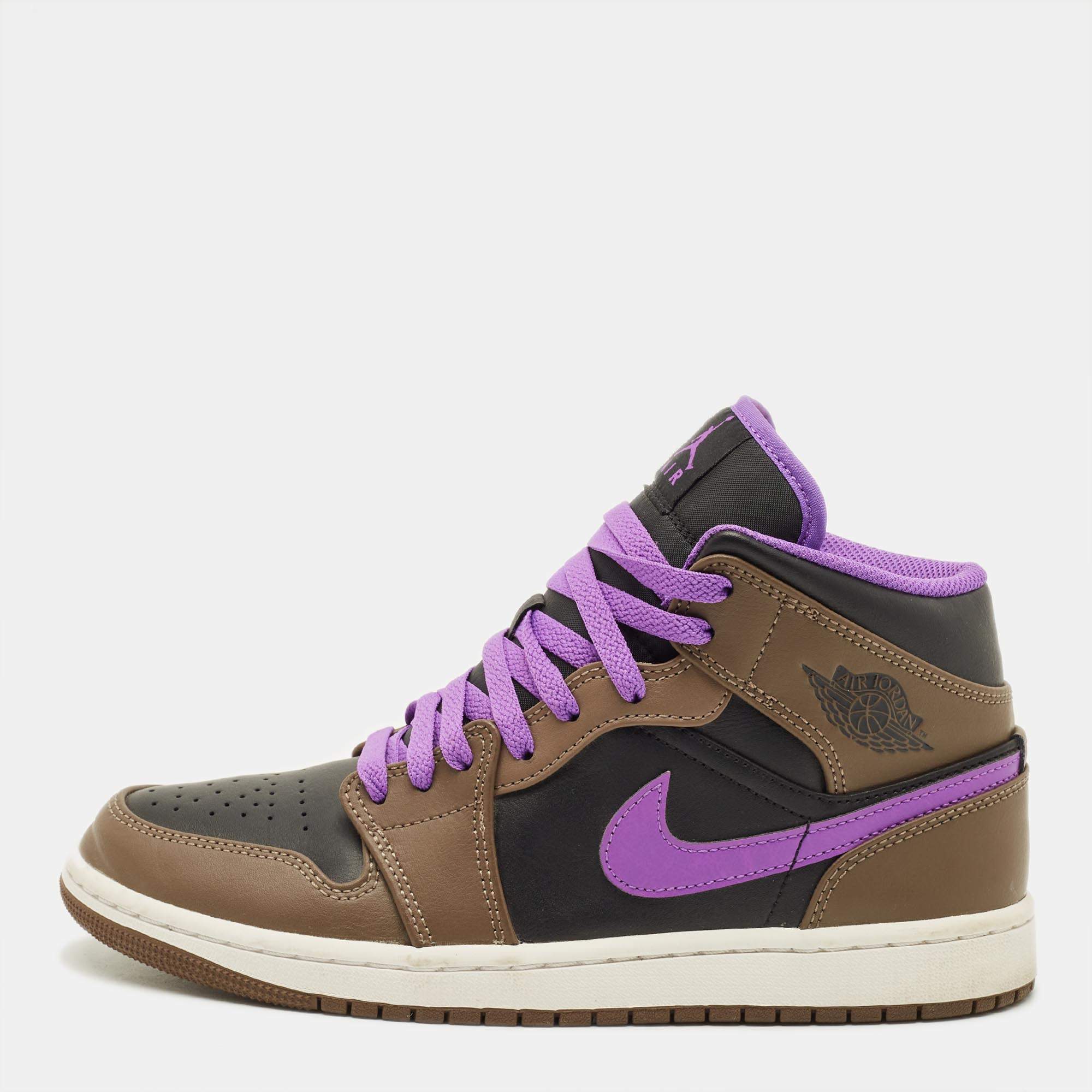 Pre Owned حذاء رياضي اير جوردان جوردان 1 متعدد الألوان جلد موكا عالي الرقبة مقاس 42