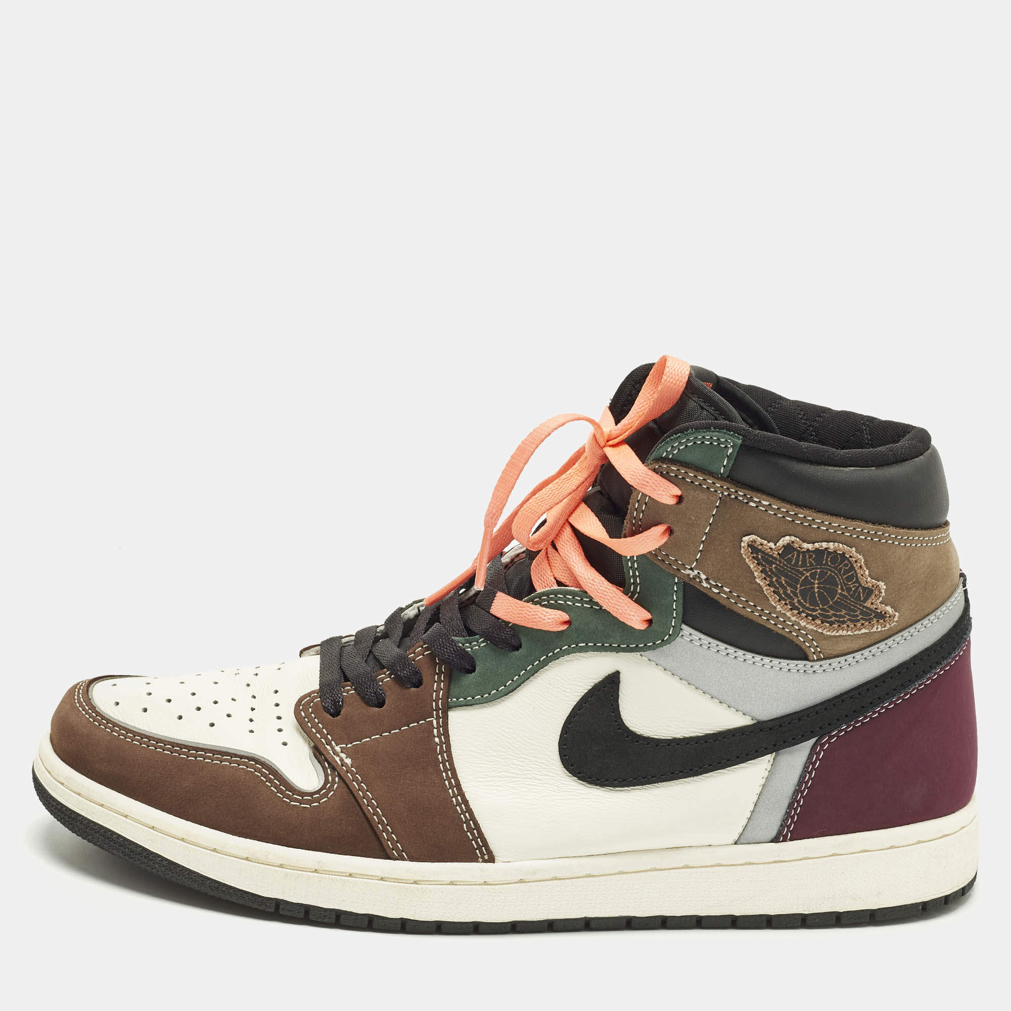 Pre Owned حذاء رياضي اير جوردن جوردن 1 ريترو هاي جلد أخضر/أبيض مقاس 44.5