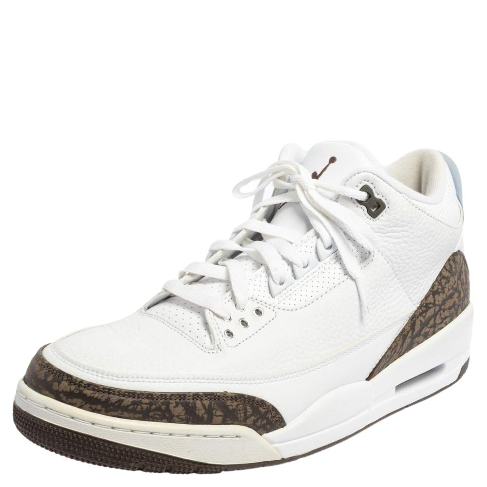 Pre Owned Air Jordan 3 Retro White Leather Mocha Sneakers Size 46