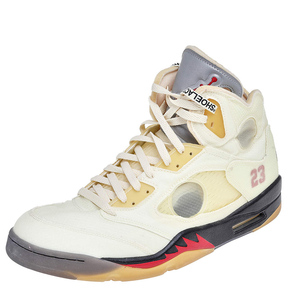 Off White x Air Jordan Cream Mesh Air Jordan 5 Retro Sail High Top Sneakers Size 47.5