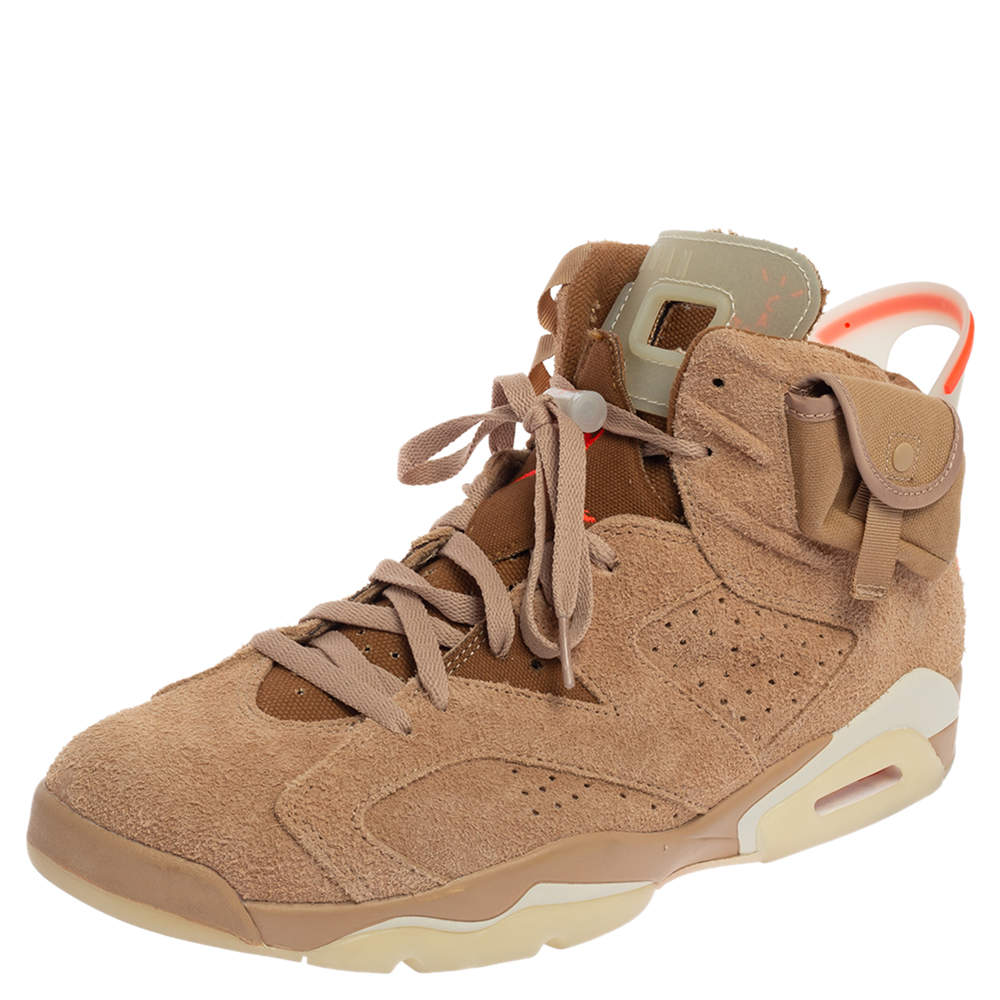 Jordan 6 Travis Scott British Beige Suede Khaki Sneakers Size  47