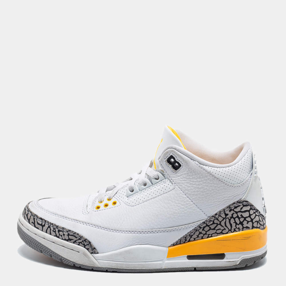 Air Jordan White Leather Jordan 3 Retro Laser Orange High Top Sneakers Size 39