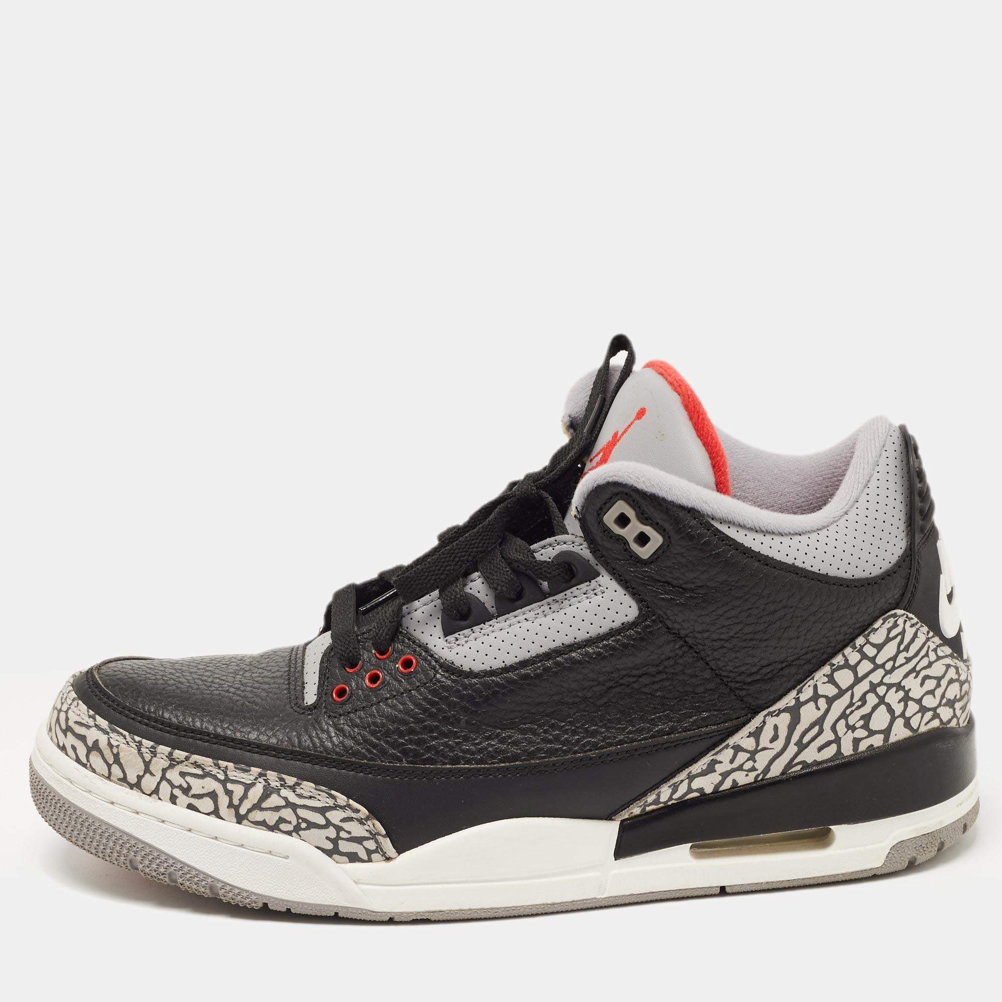Air Jordans Black Leather Jordan 3 Black Cement Sneakers