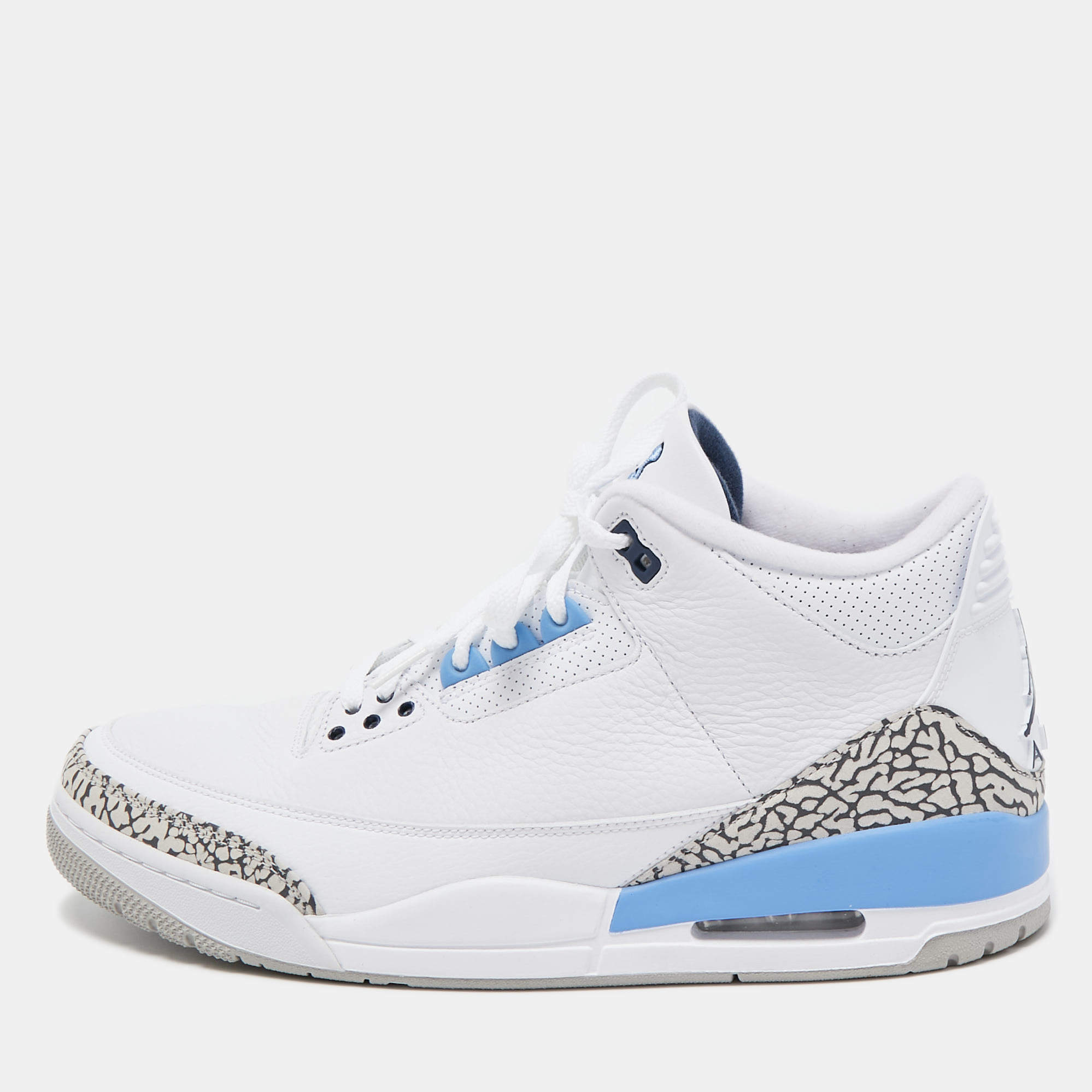 Air Jordan White/Blue Leather Jordan 3 Retro UNC 2020 High Top Sneakers Size 47