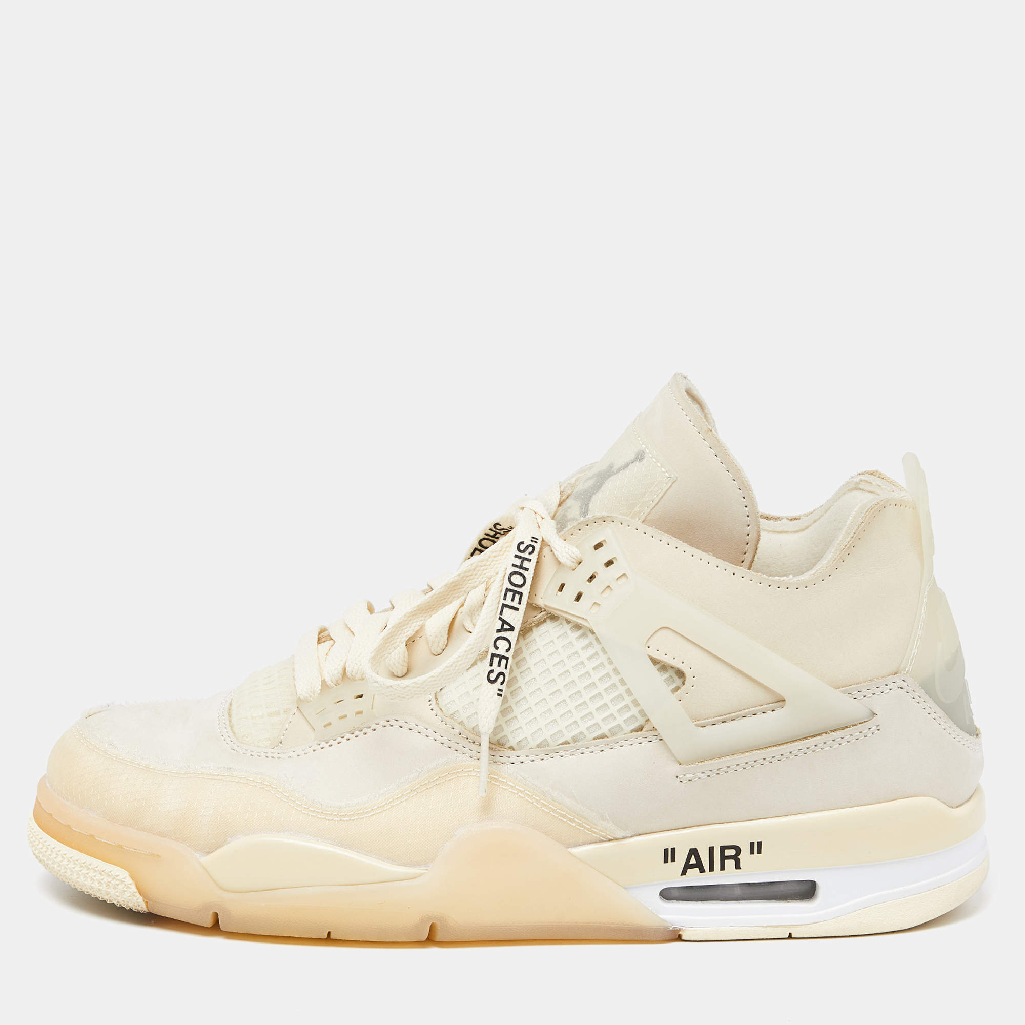 Air Jordan x Off White Cream Leather and Mesh 4 Retro Sail Sneakers Size 46