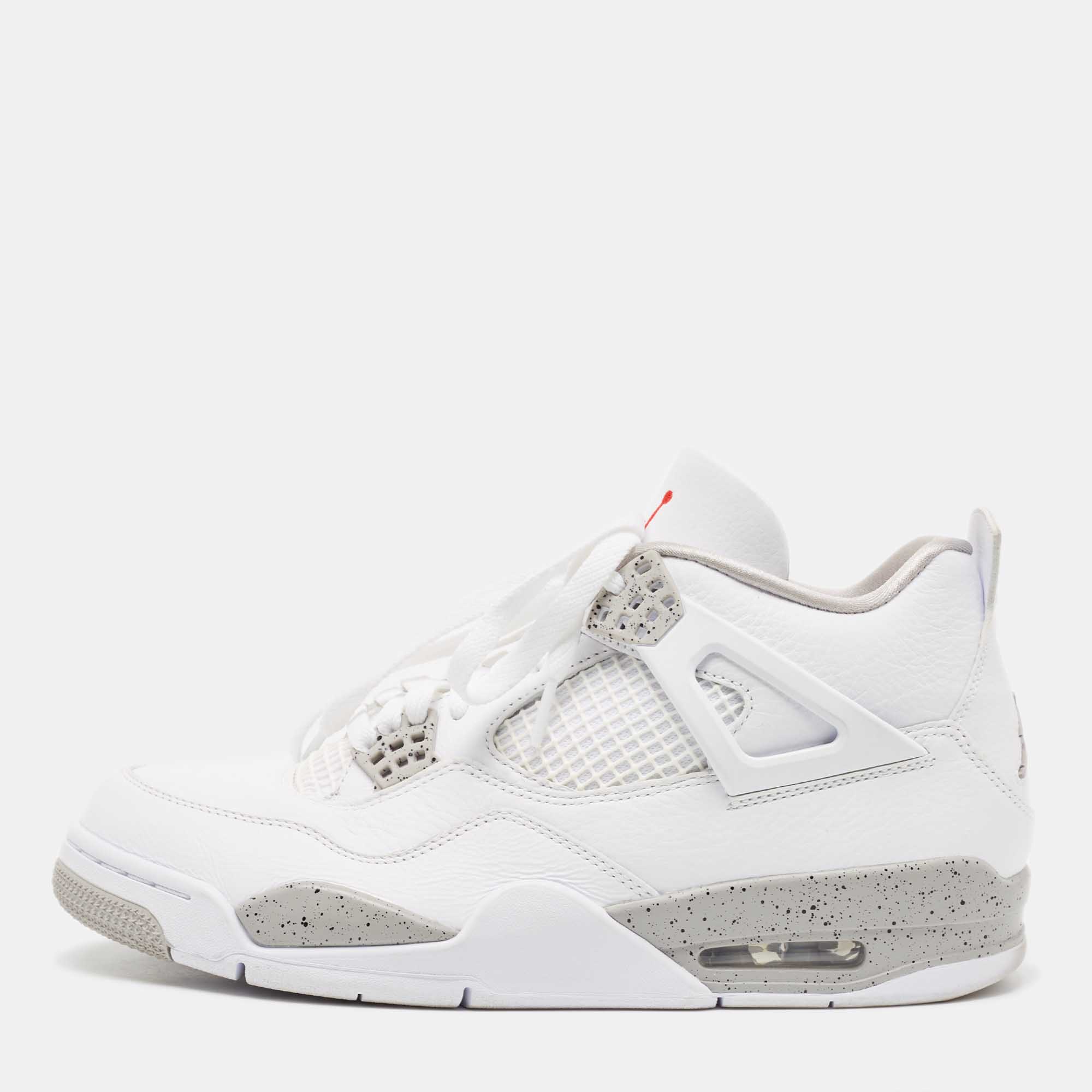 Pre Owned Air Jordan White Leather and Fabric 4 Retro White Oreo Sneakers Size 44