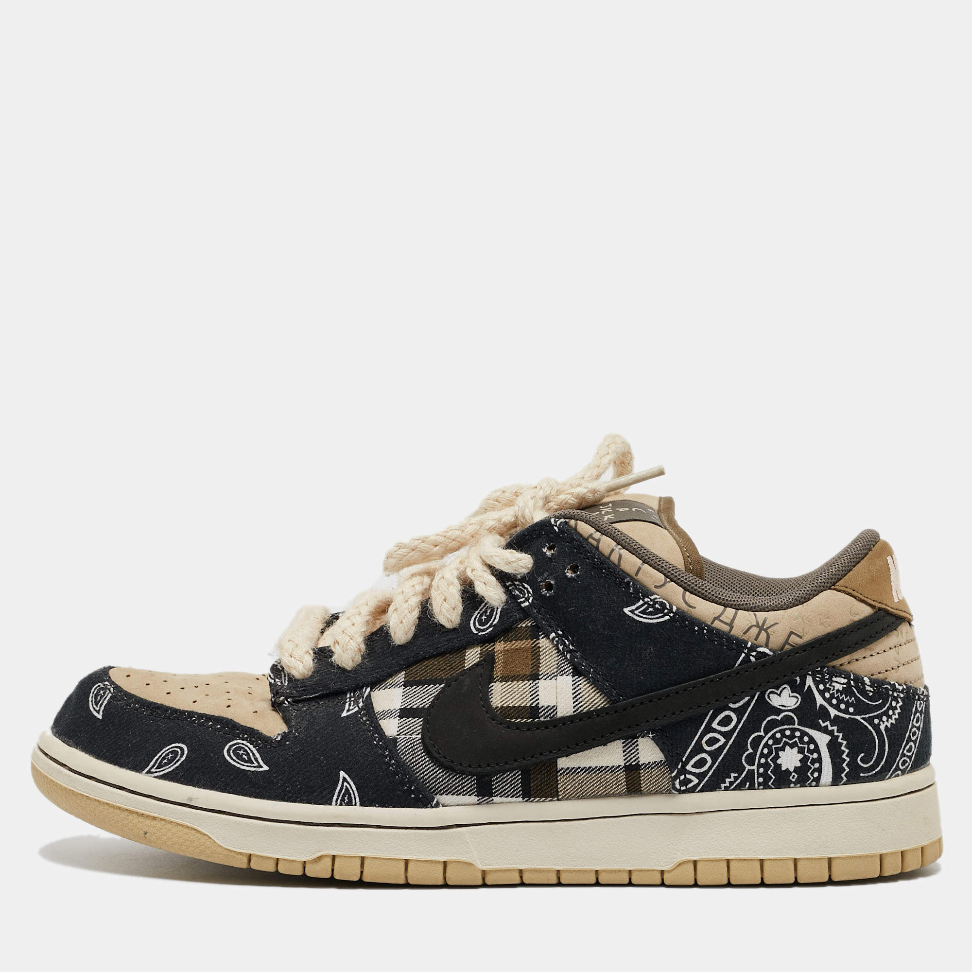 Nike SB Beige/Blue Demin and Nubuck Leather Dunk Low Top Sneakers Size 42.5
