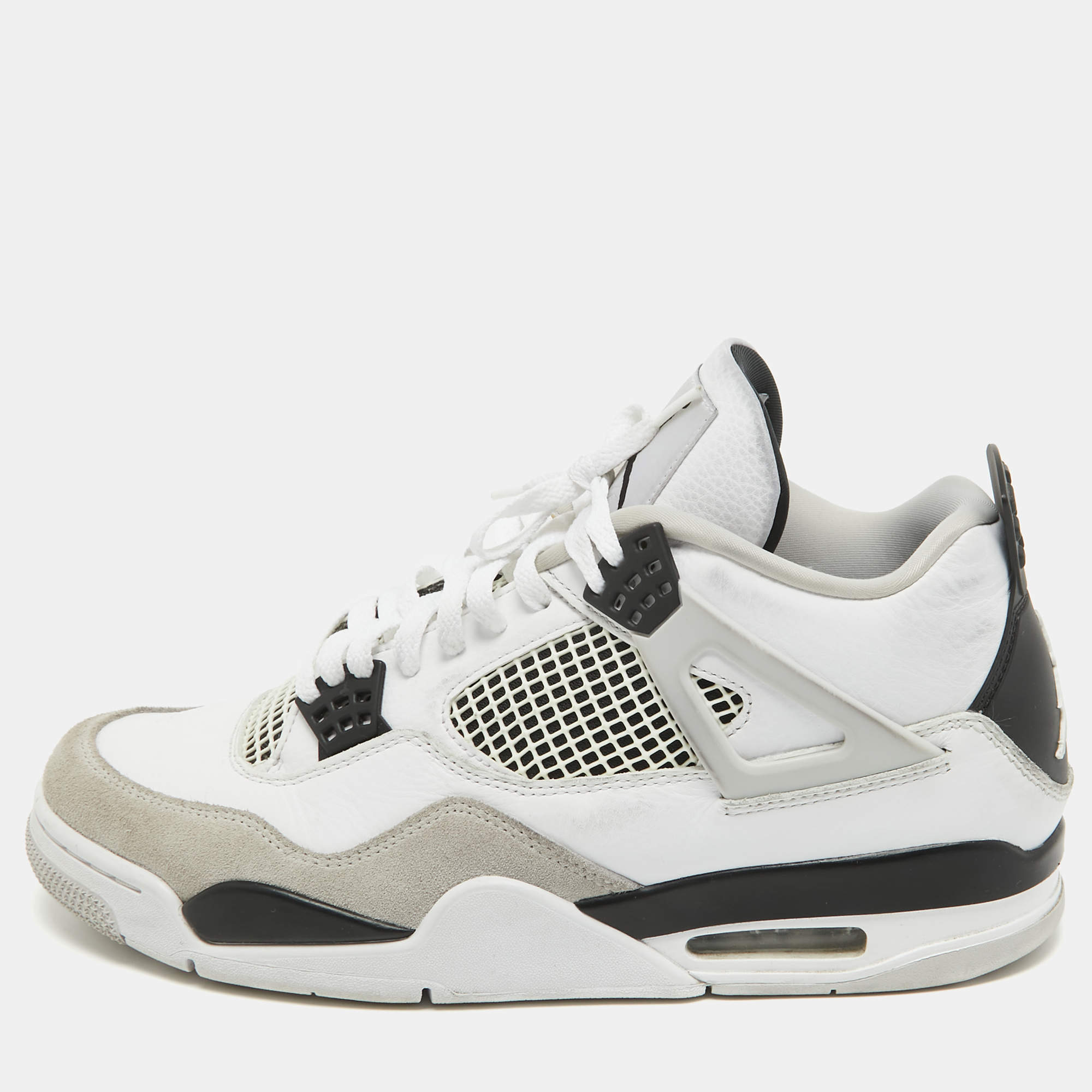 Air Jordans White Leather Jordan 4 Retro Military Black Sneakers Size 45.5