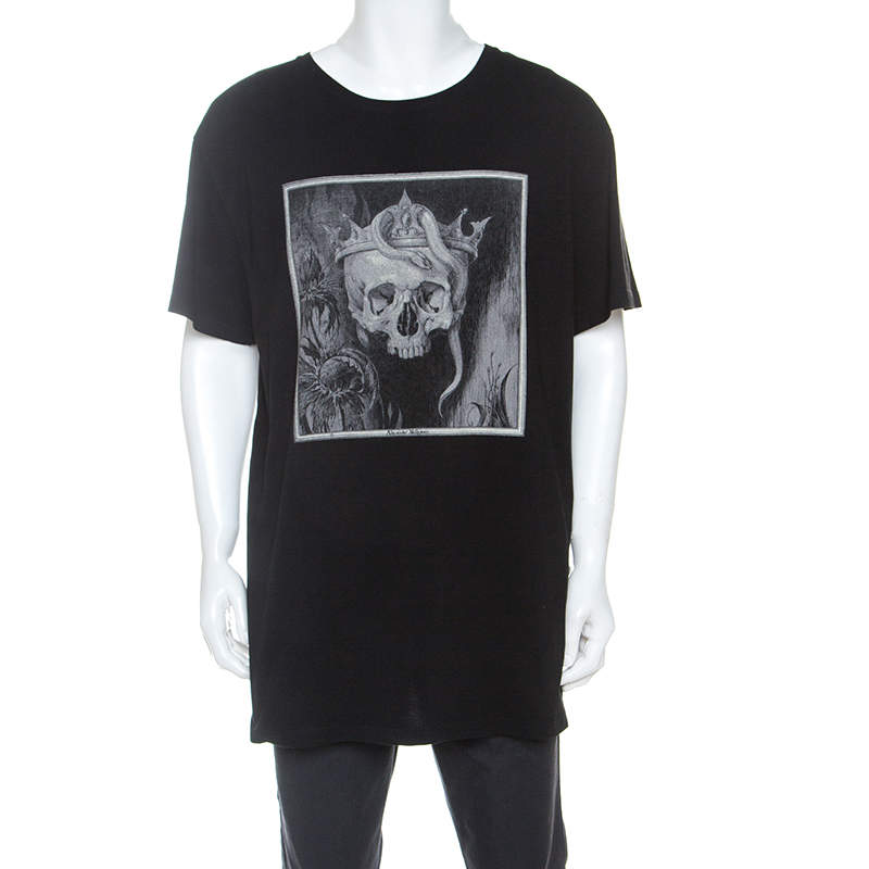Pre Owned Alexander McQueen Black Cotton Skull Print T-Shirt XL