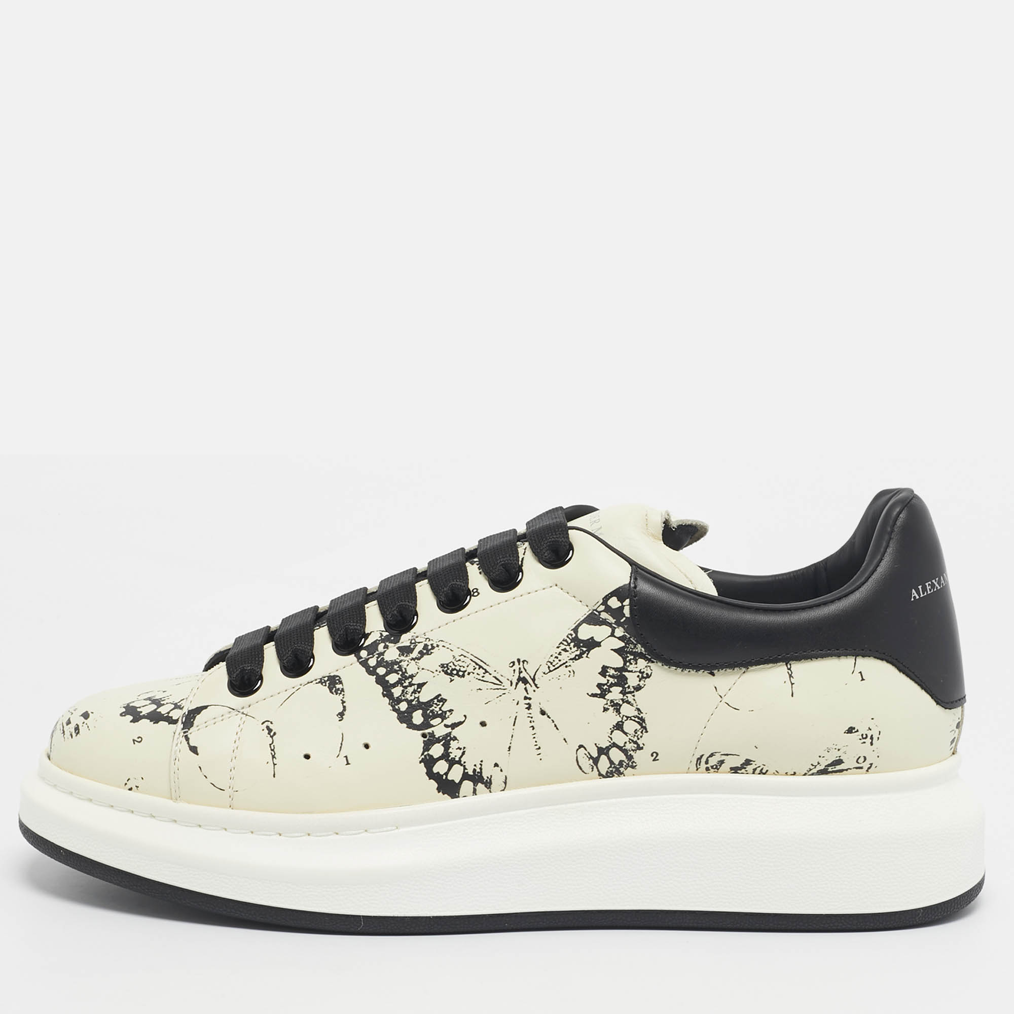 Pre Owned Alexander McQueen Cream/Black Leather and Suede Oversized  Sneakers Size 43