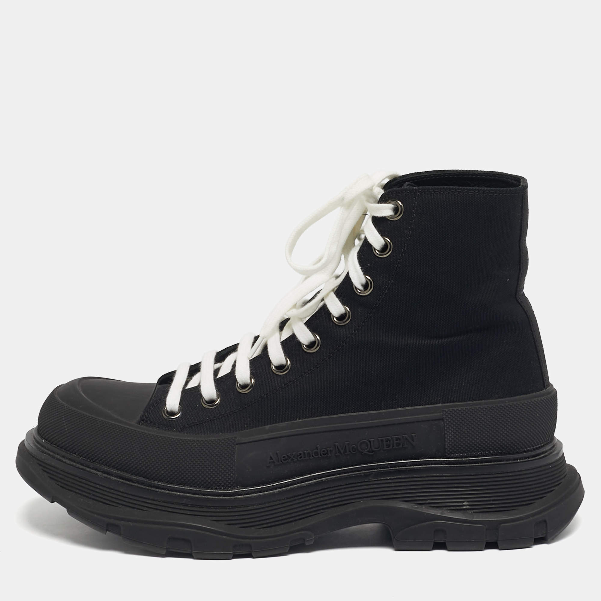 Pre Owned Alexander McQueen Black Canvas Tread Slick High Top Sneakers Size 41