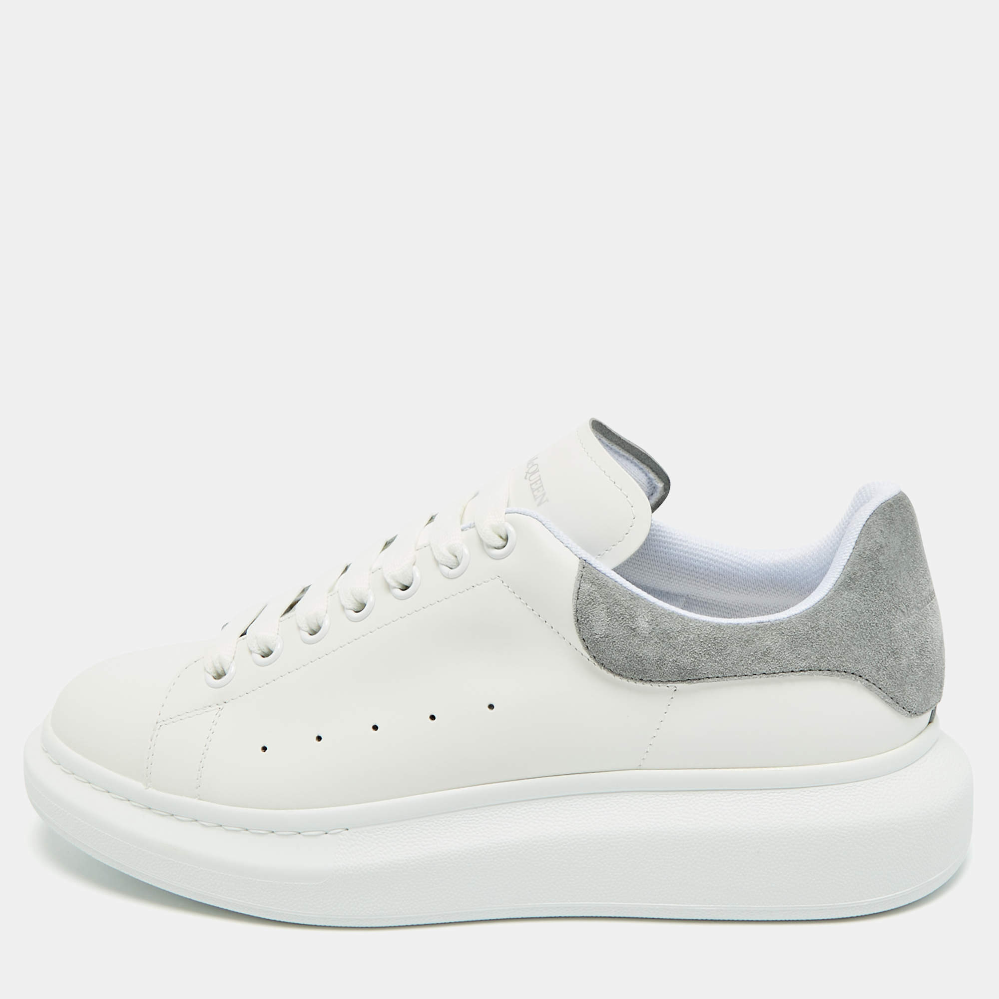 Pre Owned Alexander McQueen Larry Size 45 White/Grey Leather and Suede Low Top Sneakers