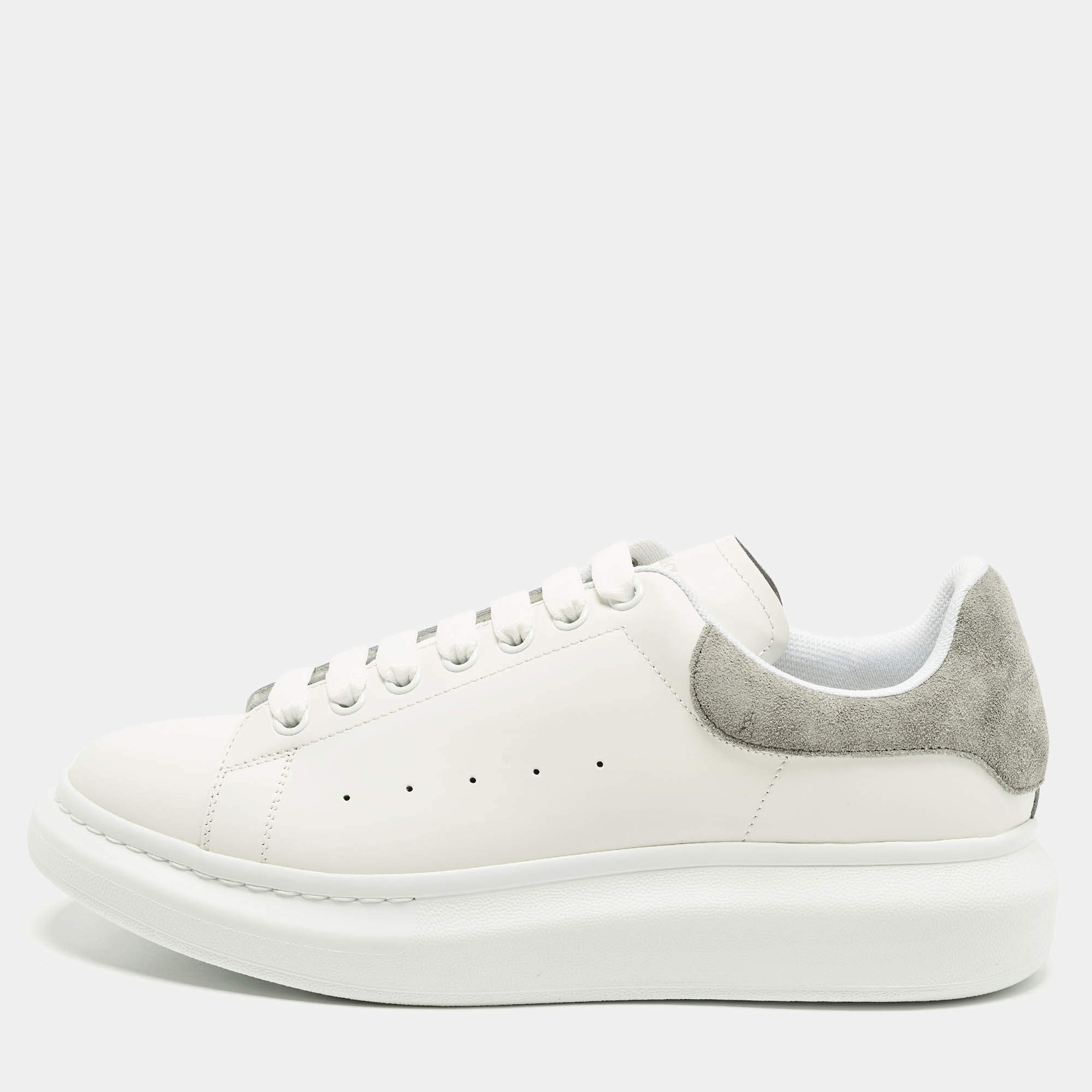 Pre Owned Alexander McQueen Larry Size 45 White/Grey Leather and Suede Low Top Sneakers