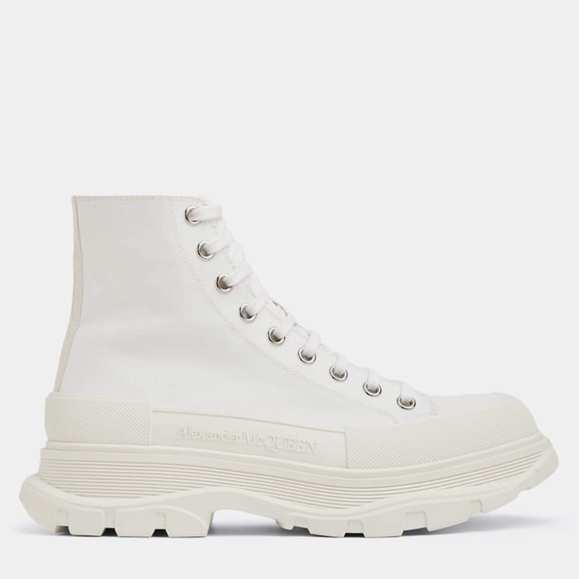Pre Owned Alexander McQueen Tread Slick Boot Triple White Size 39