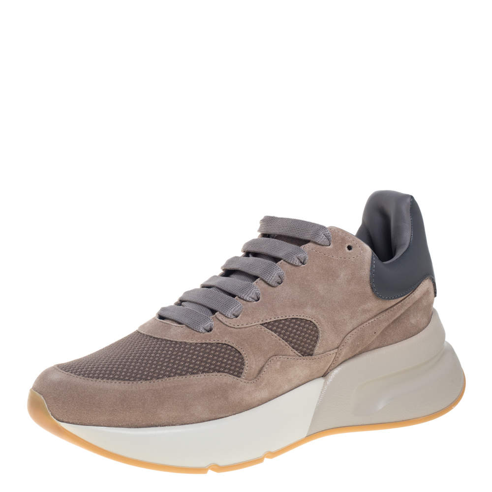 Alexander McQueen Beige/Grey Suede Leather And Mesh Runner Raised Sole Low Top Sneakers Size 42