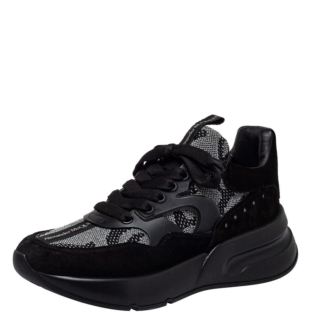 Alexander McQueen Black Suede And Mesh Oversized Runner Sneakers Size 41.5