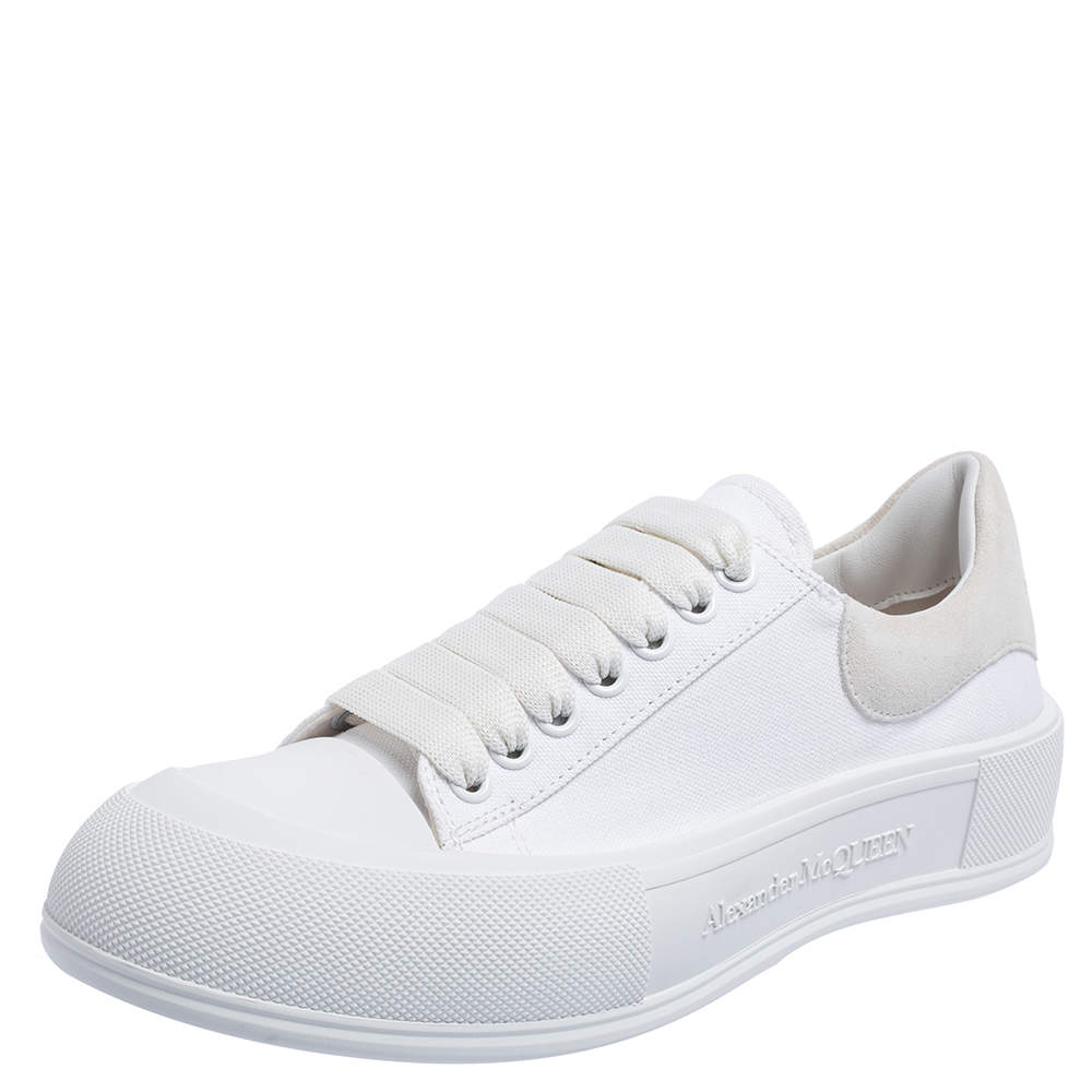 Pre Owned Alexander McQueen White Canvas Deck Plimsoll Low Top Sneakers Size 42