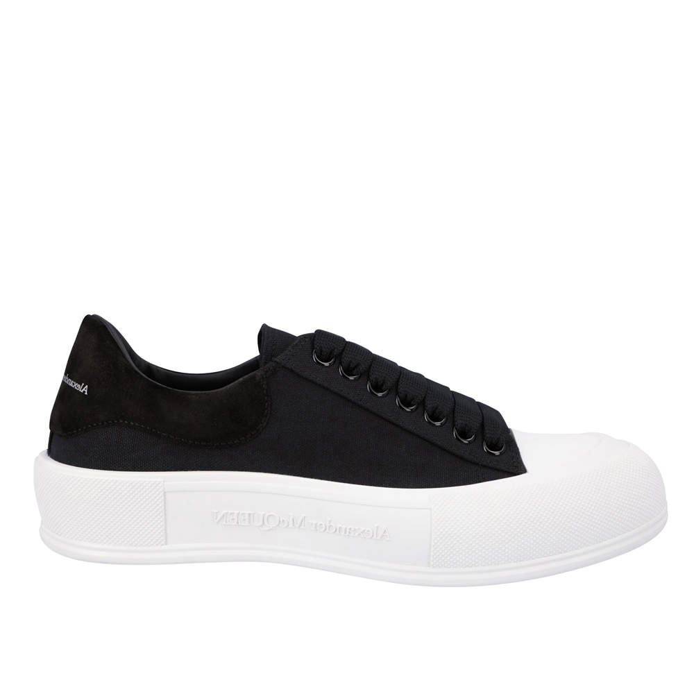 men's deck lace up plimsoll in black white