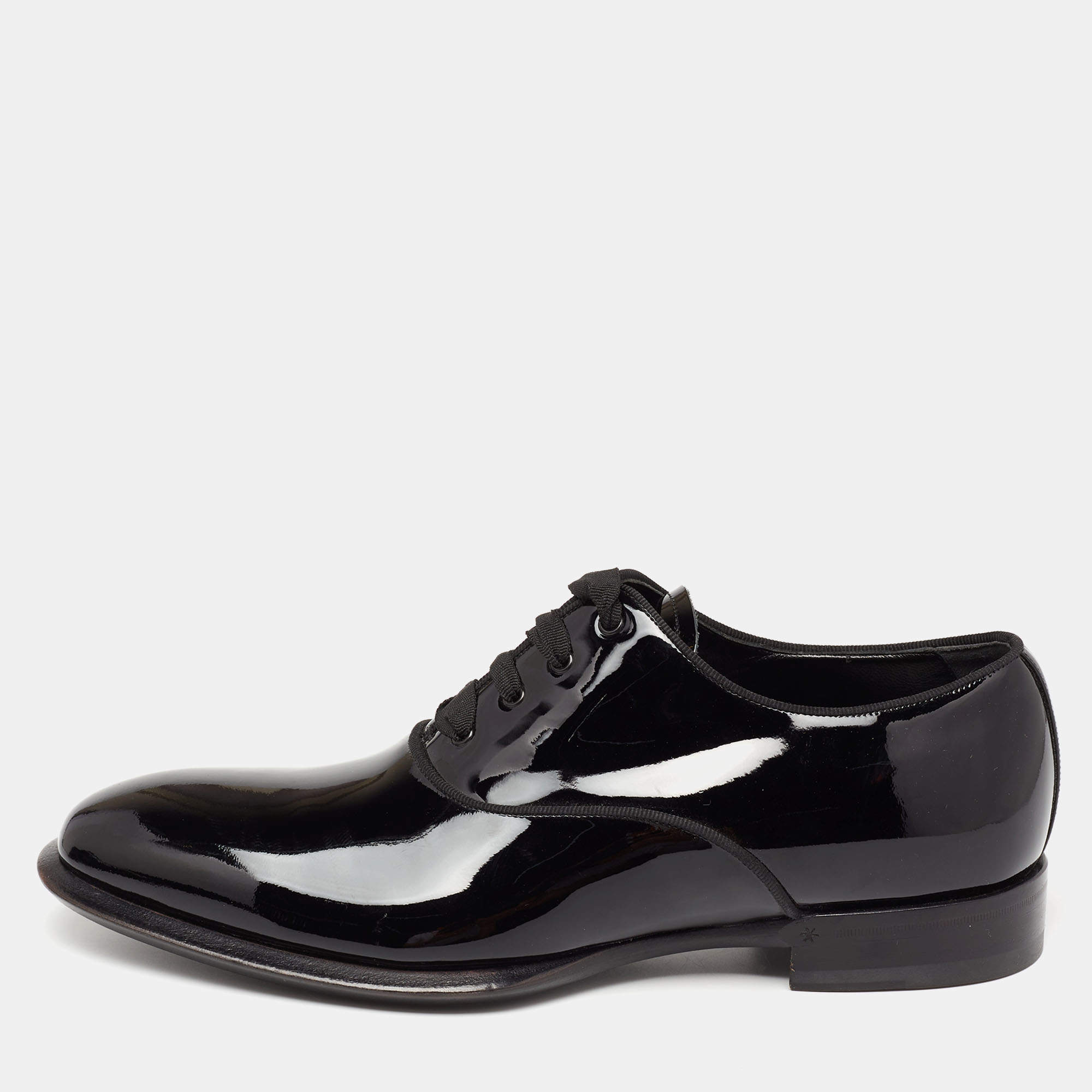 Pre Owned Alexander McQueen Black Patent Leather Oxford Size 42