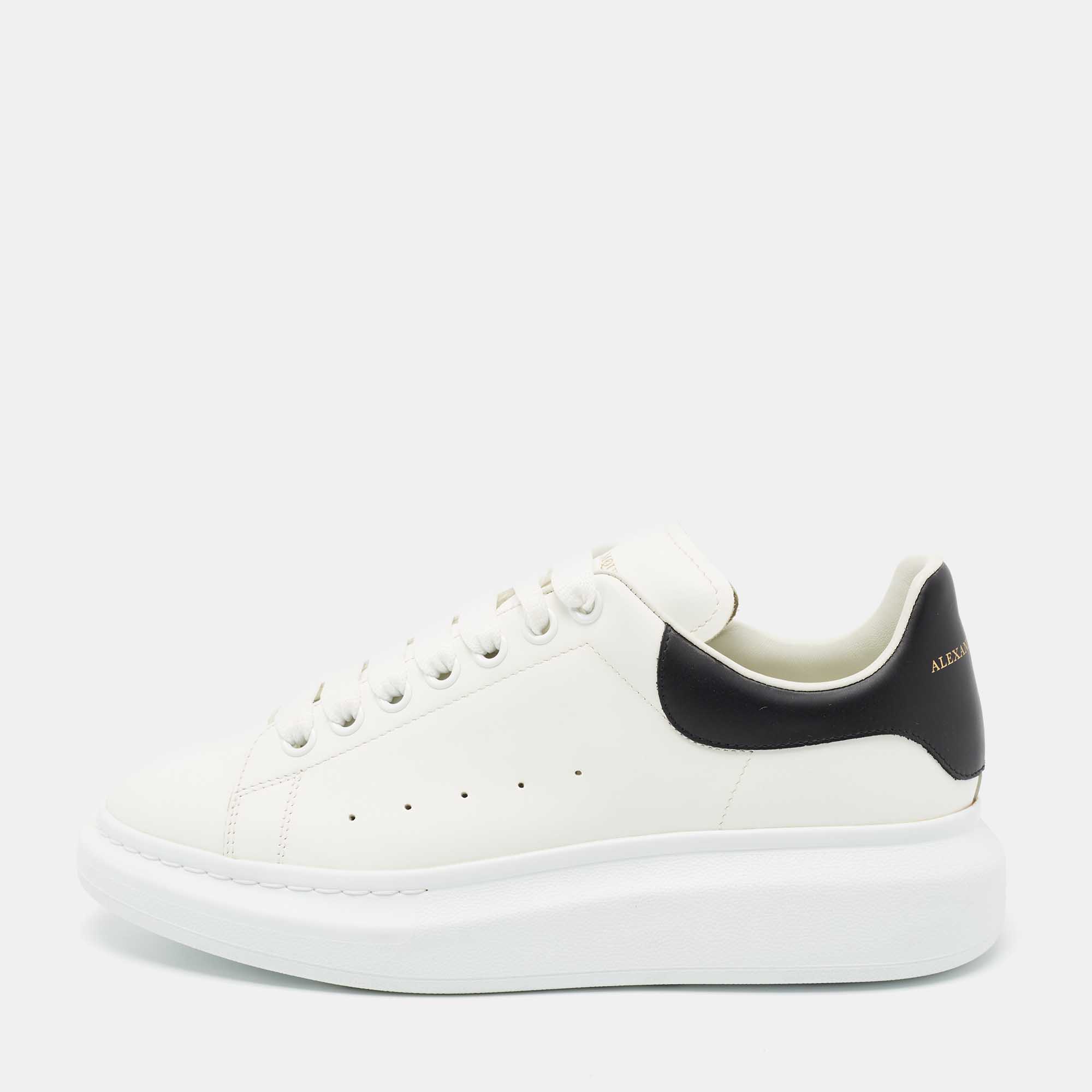 Pre Owned Alexander McQueen White/Black Leather Oversized Sneakers Size 41