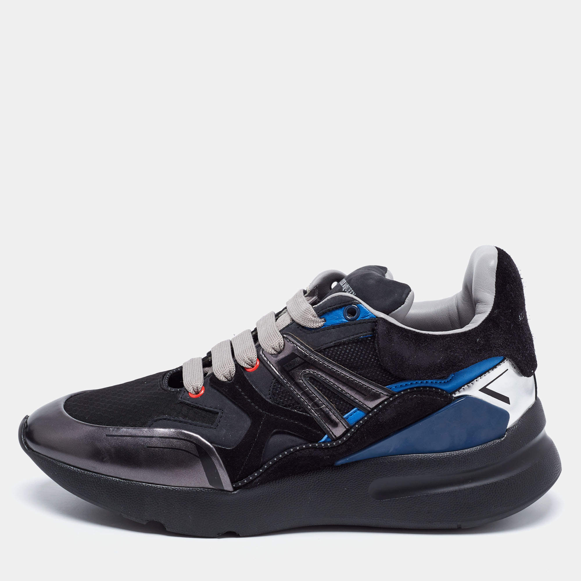 Pre Owned Alexander McQueen Black/Blue Suede and Leather Runner Sneakers Size 43