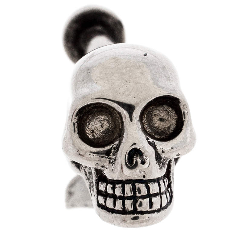 Alexander McQueen Silver Tone Single Skull Earring