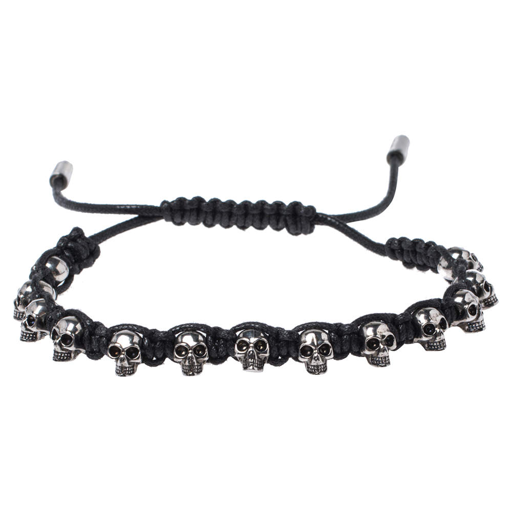 Pre Owned Alexander McQueen Aged Silver Tone Skull Charms Friendship Bracelet