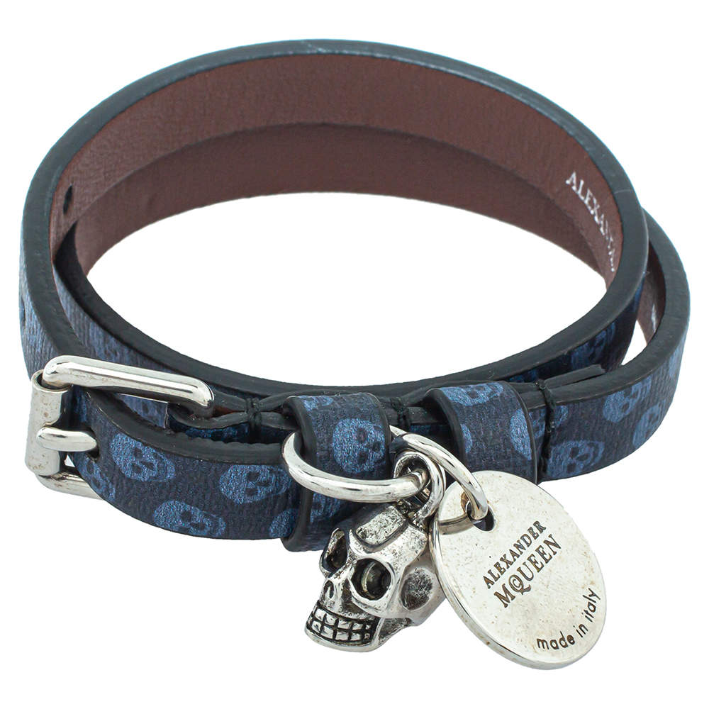 ★送関込★【alexander mcqueen 】 DOUBLE WRAP SKULL BRACELET Alexander McQueen Black Double Wrap Skull Leather Bracelet