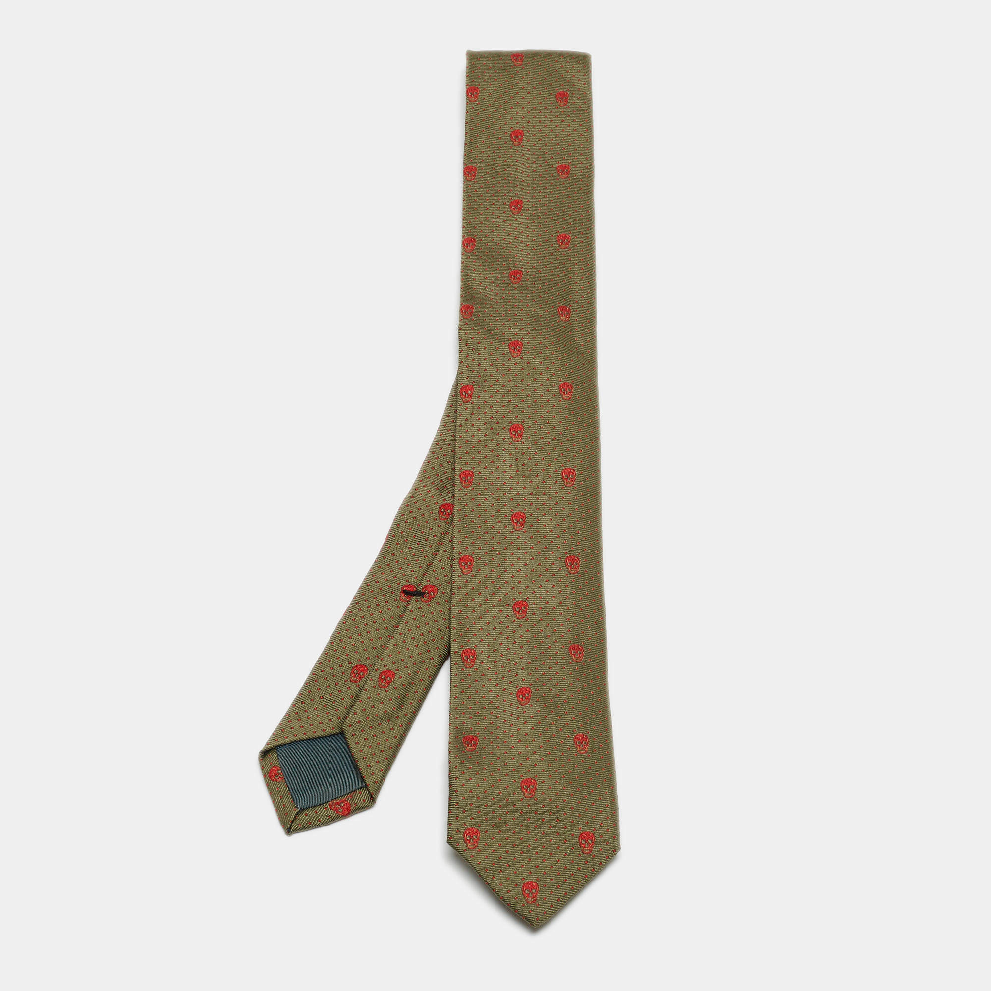 Pre Owned Alexander McQueen Green Skull Silk jacquard Tie