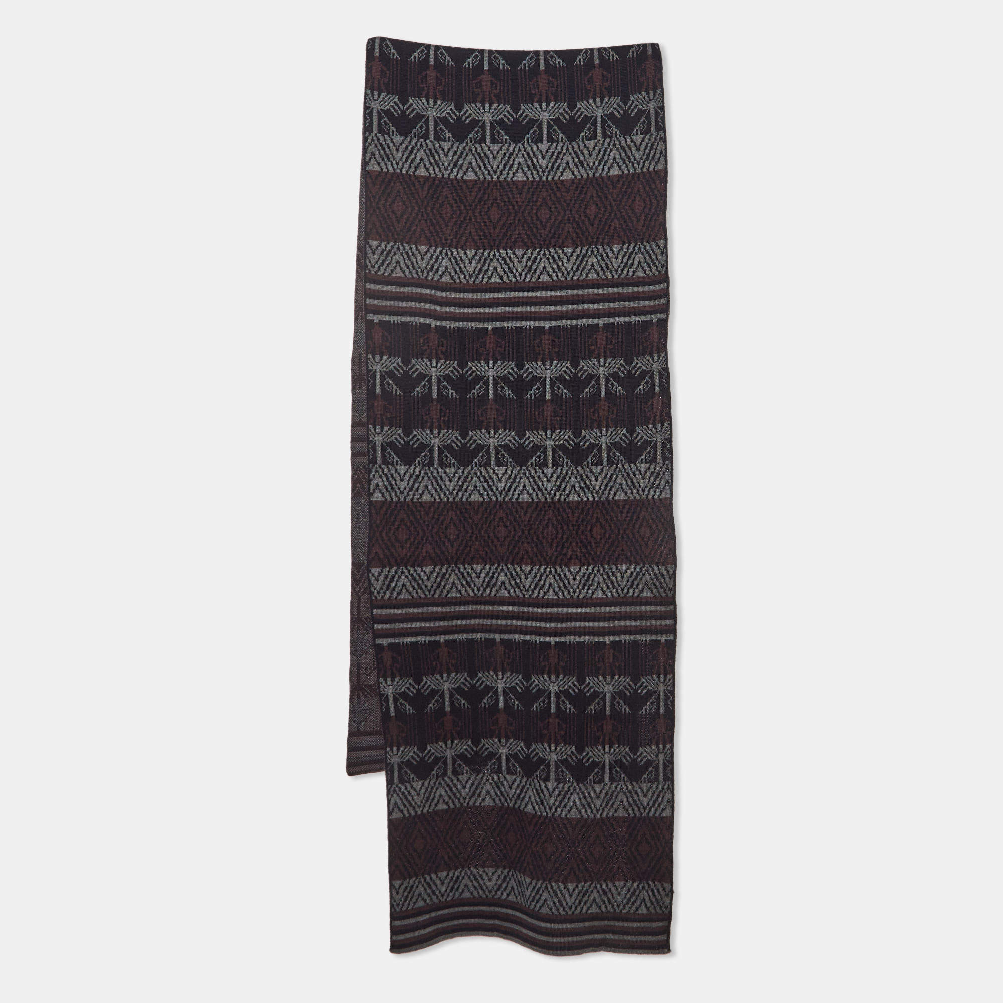 Alexander McQueen Navy Blue Patterned Wool Muffler 