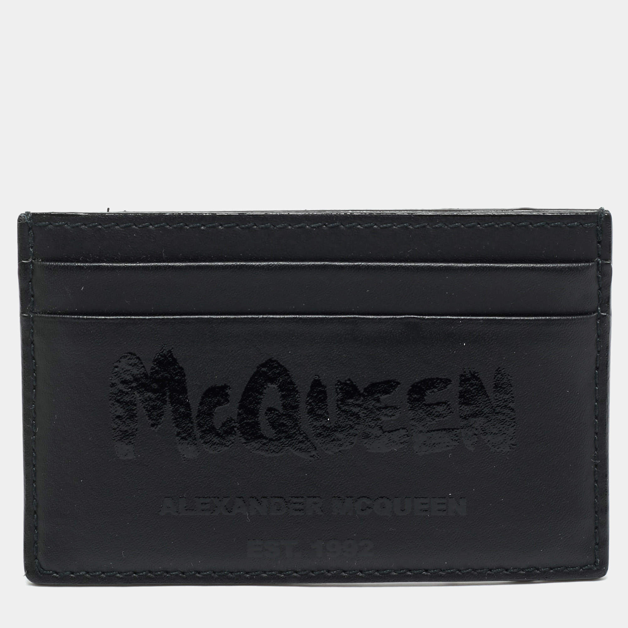 Pre Owned  Alexander Mcqueen Black Logo Print Leather Card Holder