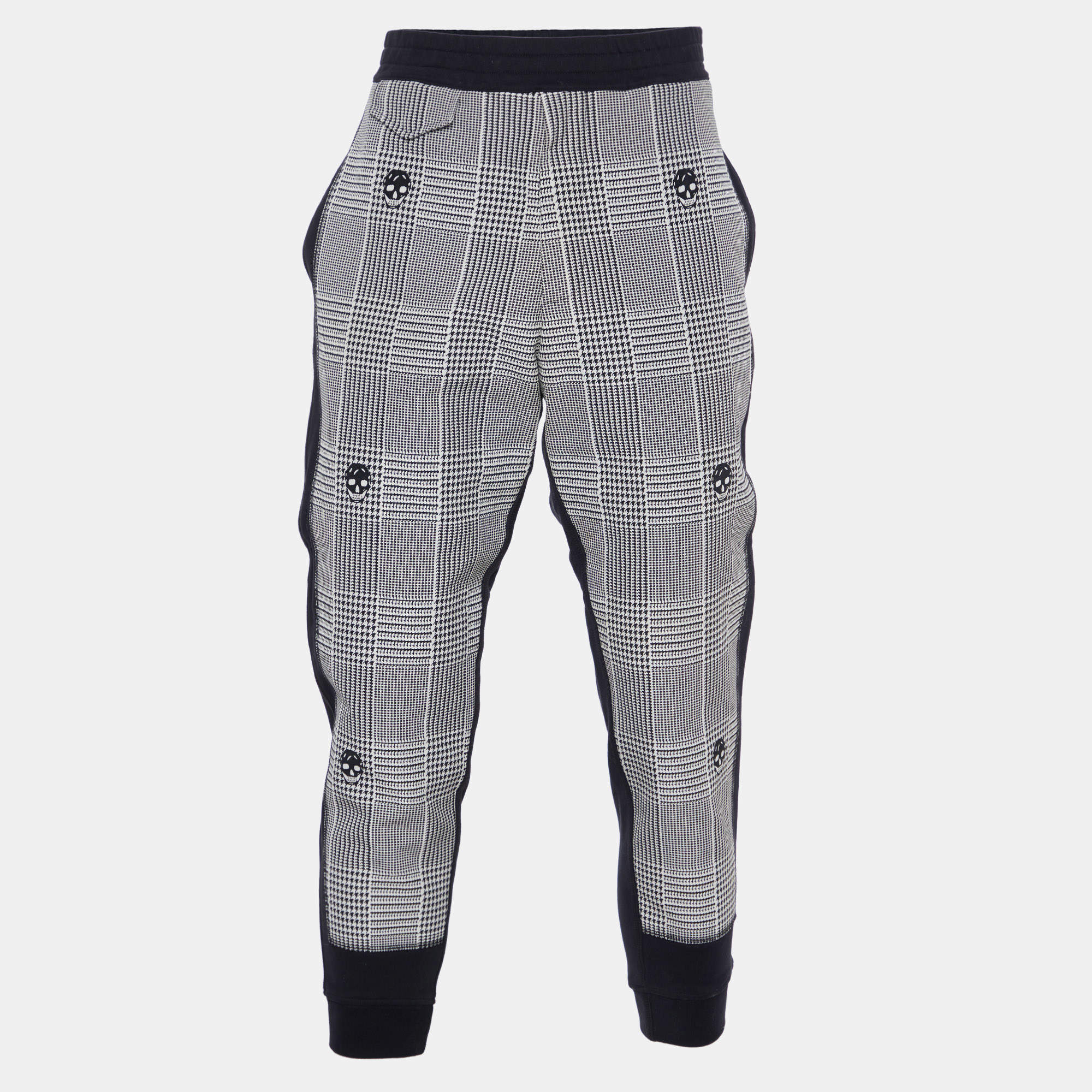 Alexander McQueen Black/White Patterned Cotton Trackpants L