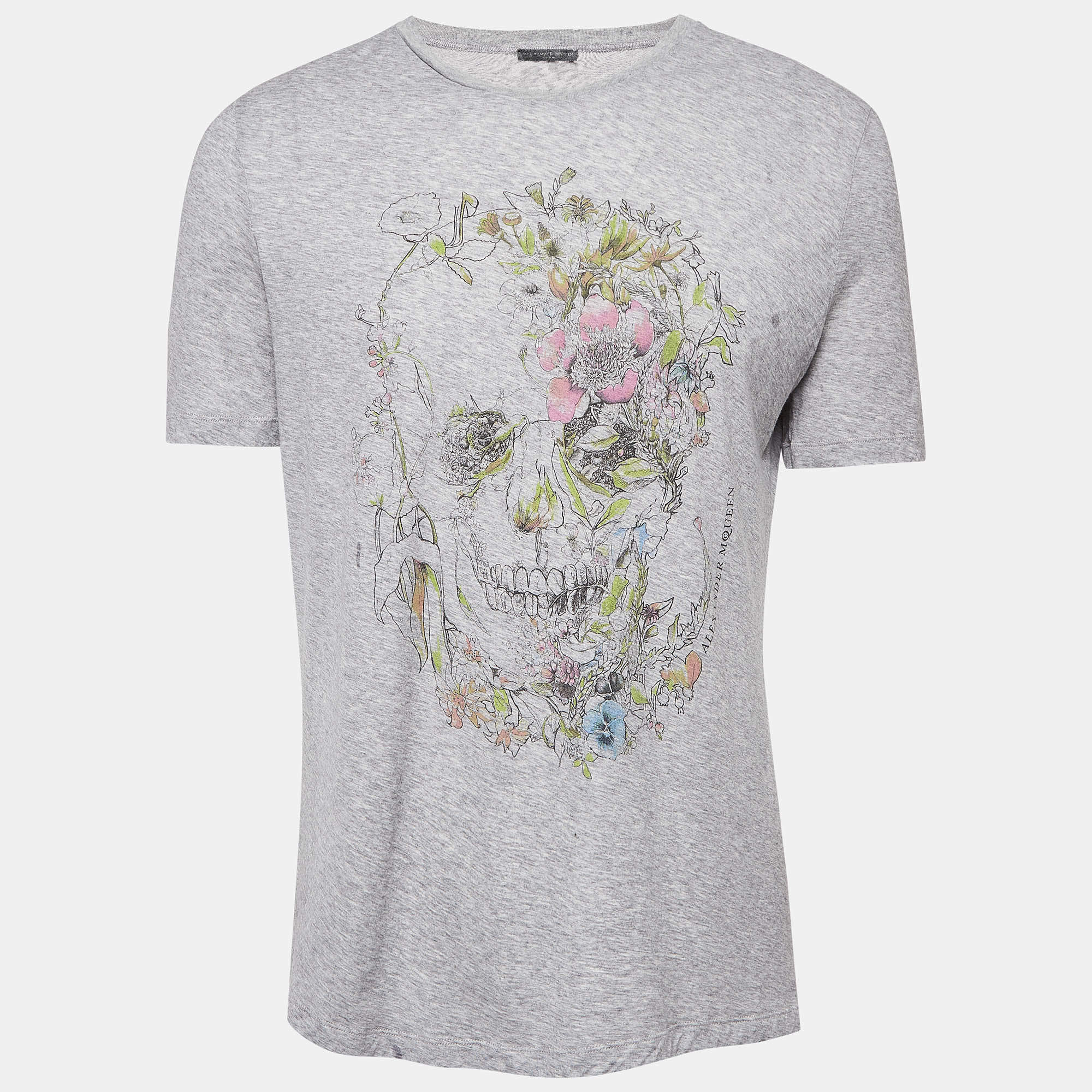 Alexander McQueen Grey Floral Print Jersey T-Shirt XS