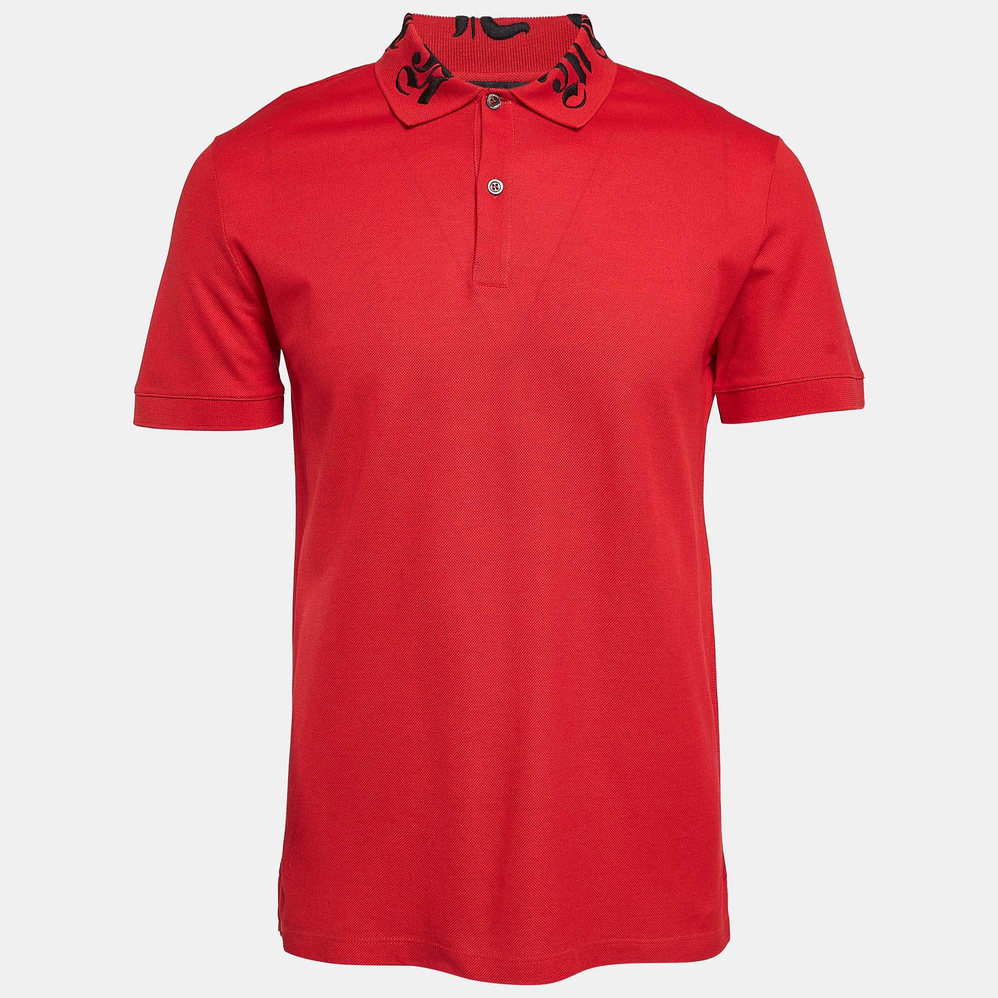 Alexander McQueen Red Logo Collar Pique Cotton Polo T-Shirt M