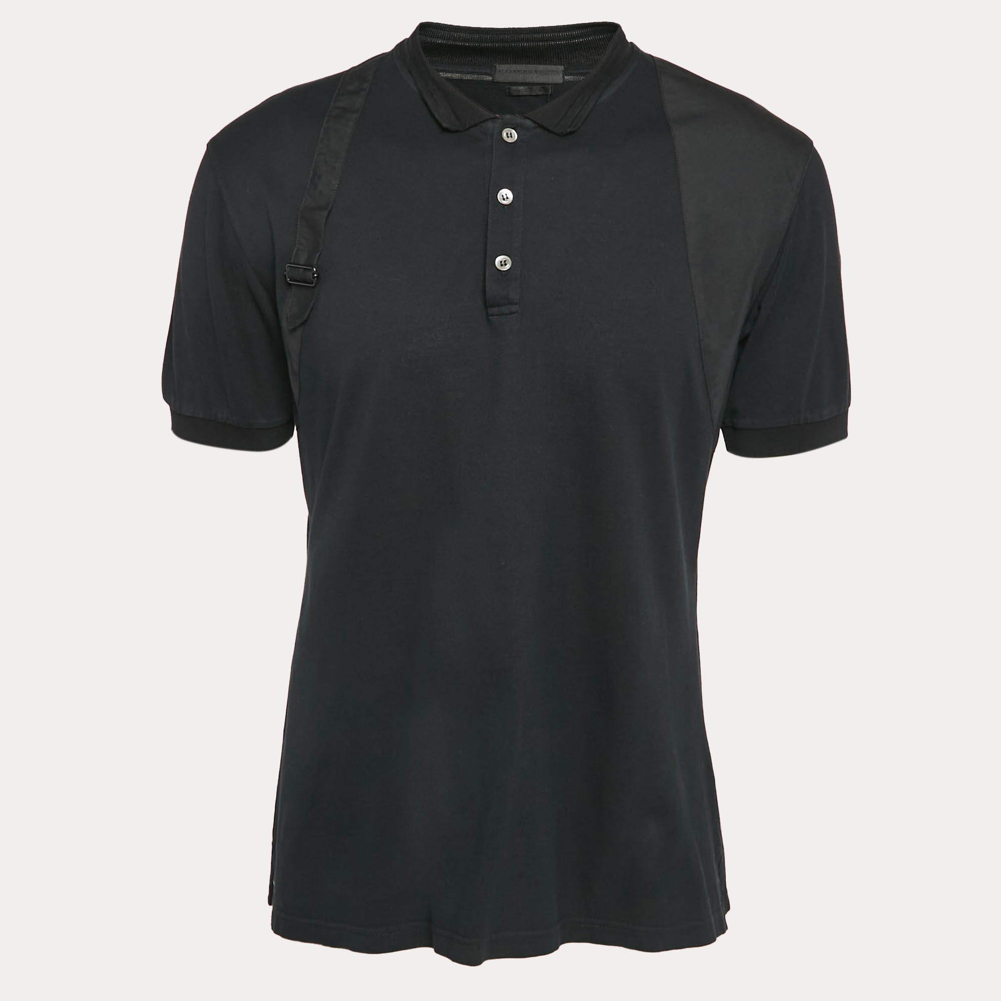Pre Owned Alexander McQueen Navy Blue Cotton Pique Harness Polo T-Shirt XL