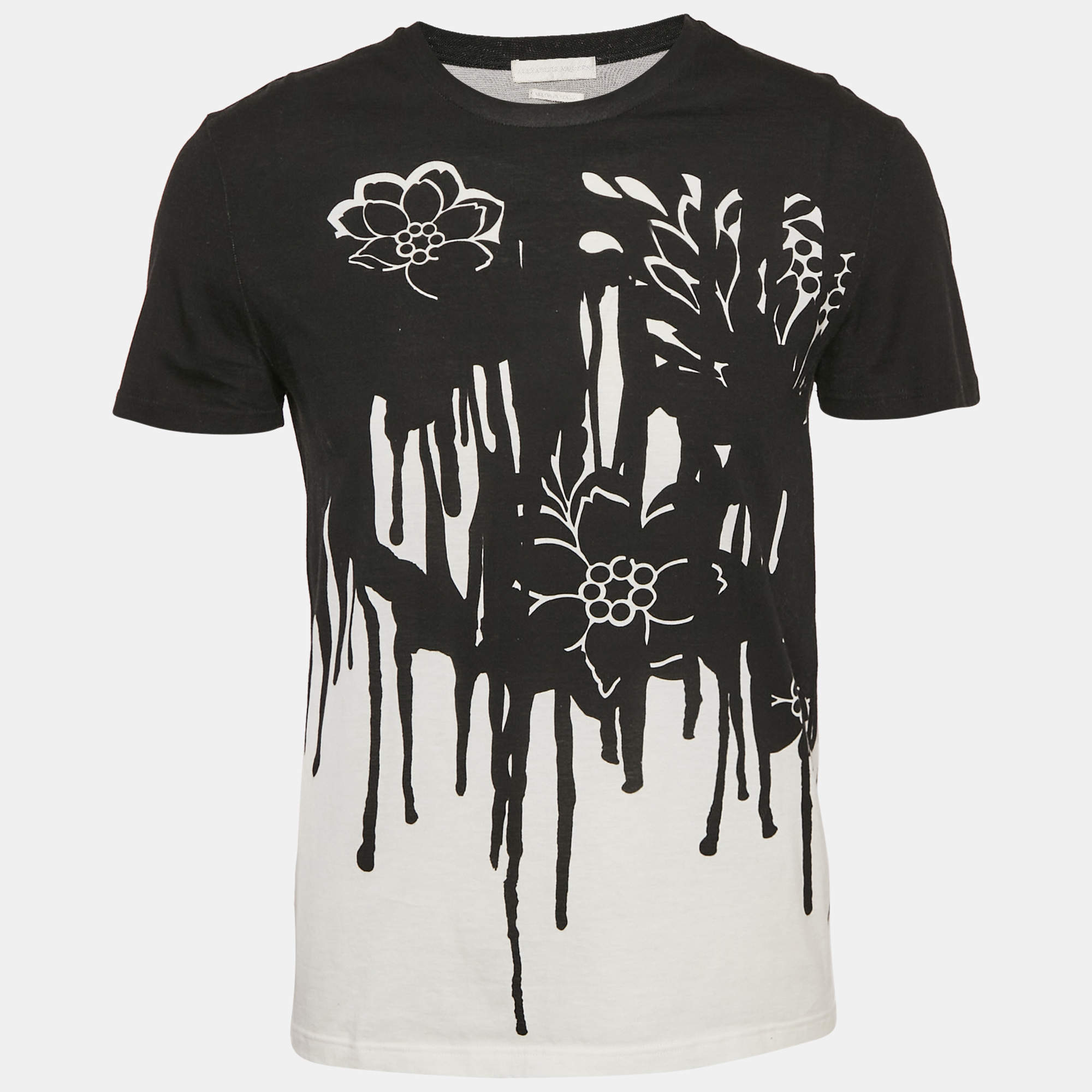 Pre Owned Alexander McQueen Black/White Printed Cotton T-Shirt M