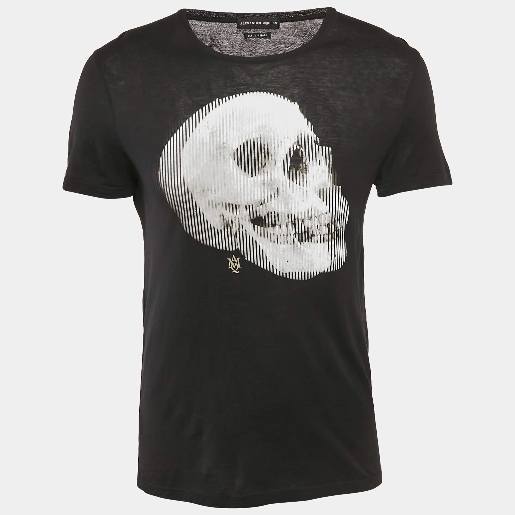 Pre Owned Alexander McQueen Black Skull Print Cotton Crew Neck T-Shirt M