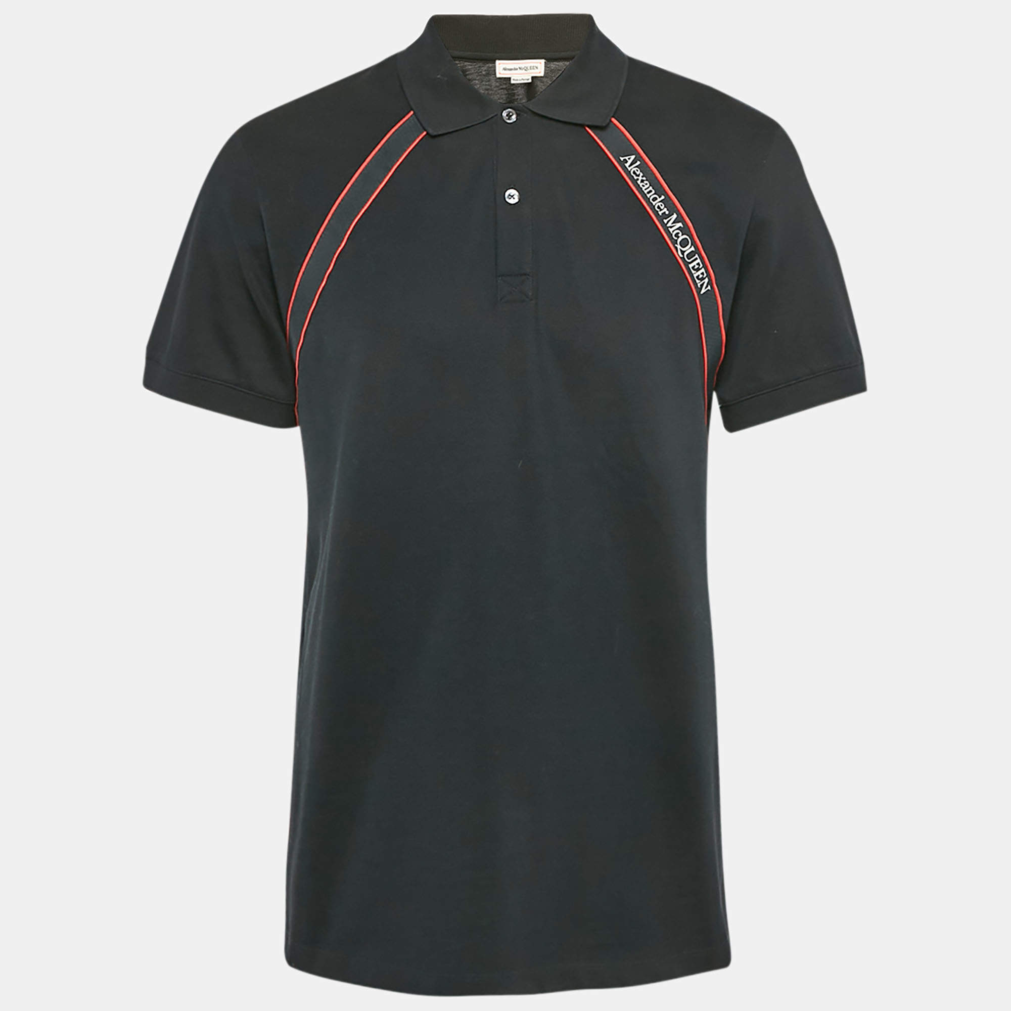 Pre Owned Alexander McQueen Black Logo Tape Cotton Pique Polo T-Shirt L