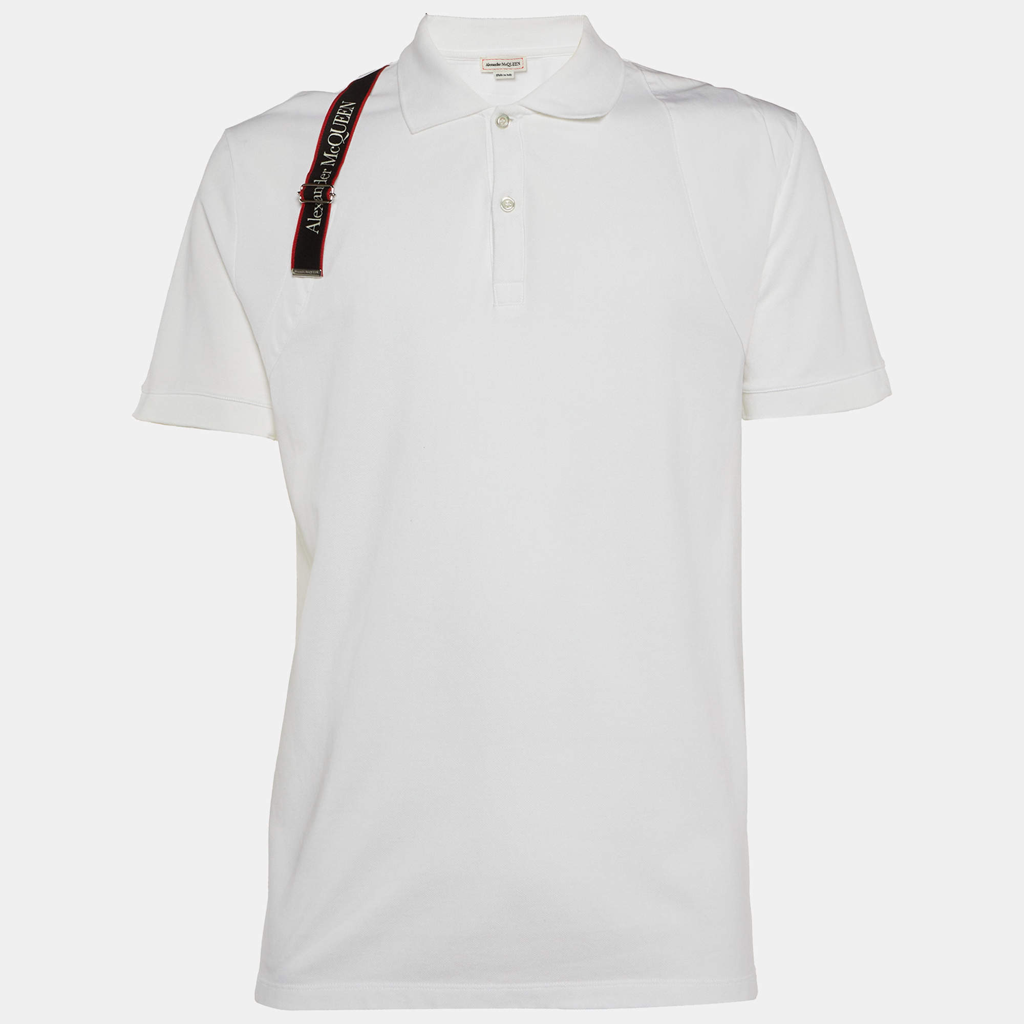 Pre Owned Alexander McQueen White Logo Harness Cotton Pique Polo T-Shirt XXL