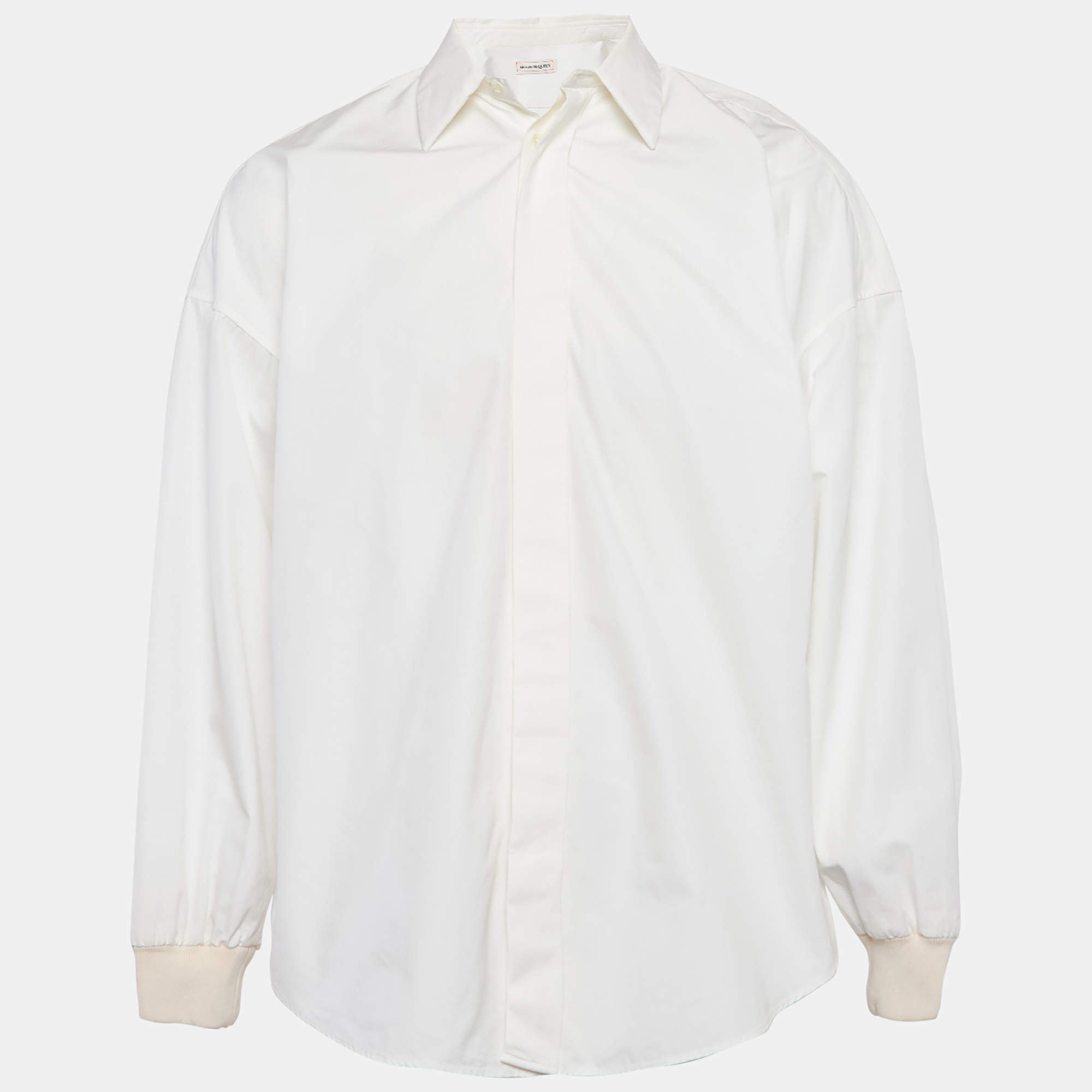 Alexander McQueen White Poplin Ribbed Cuff Oversized Shirt M