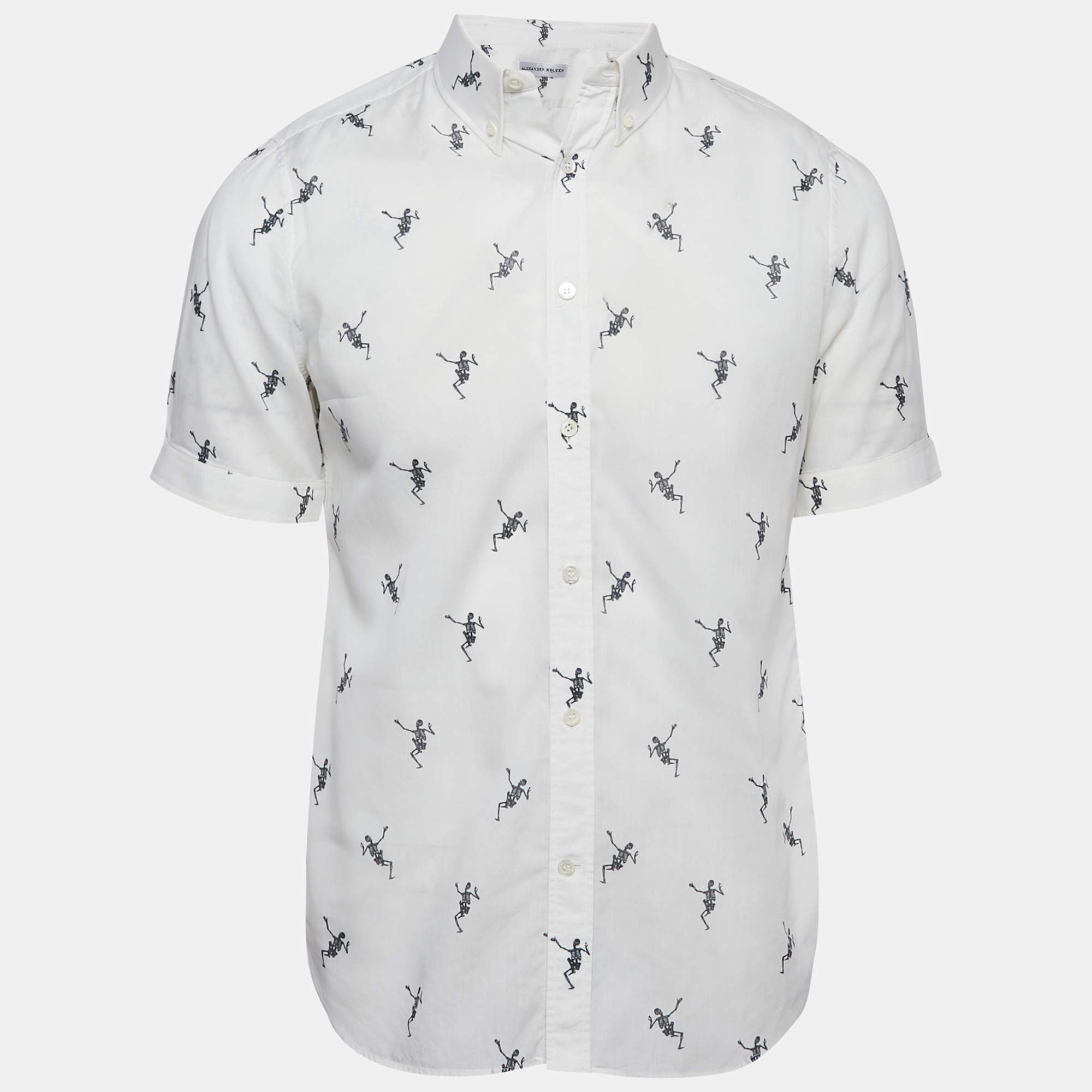Alexander McQueen White Dancing Skeleton Print Cotton Button Down Shirt L