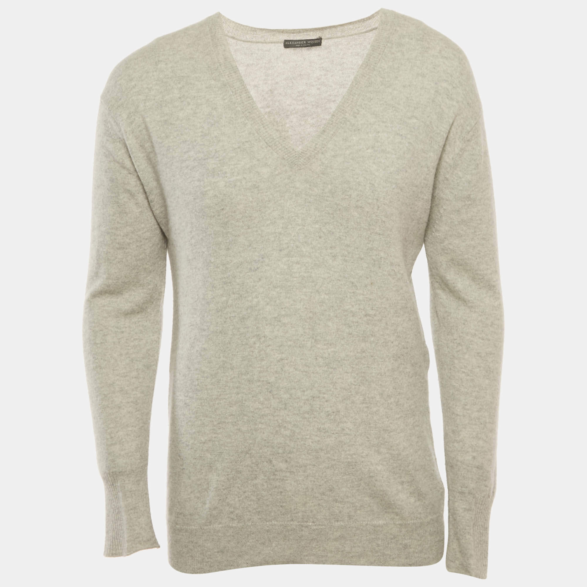 Pre Owned Alexander McQueen Grey  Knit V-Neck Sweater L
