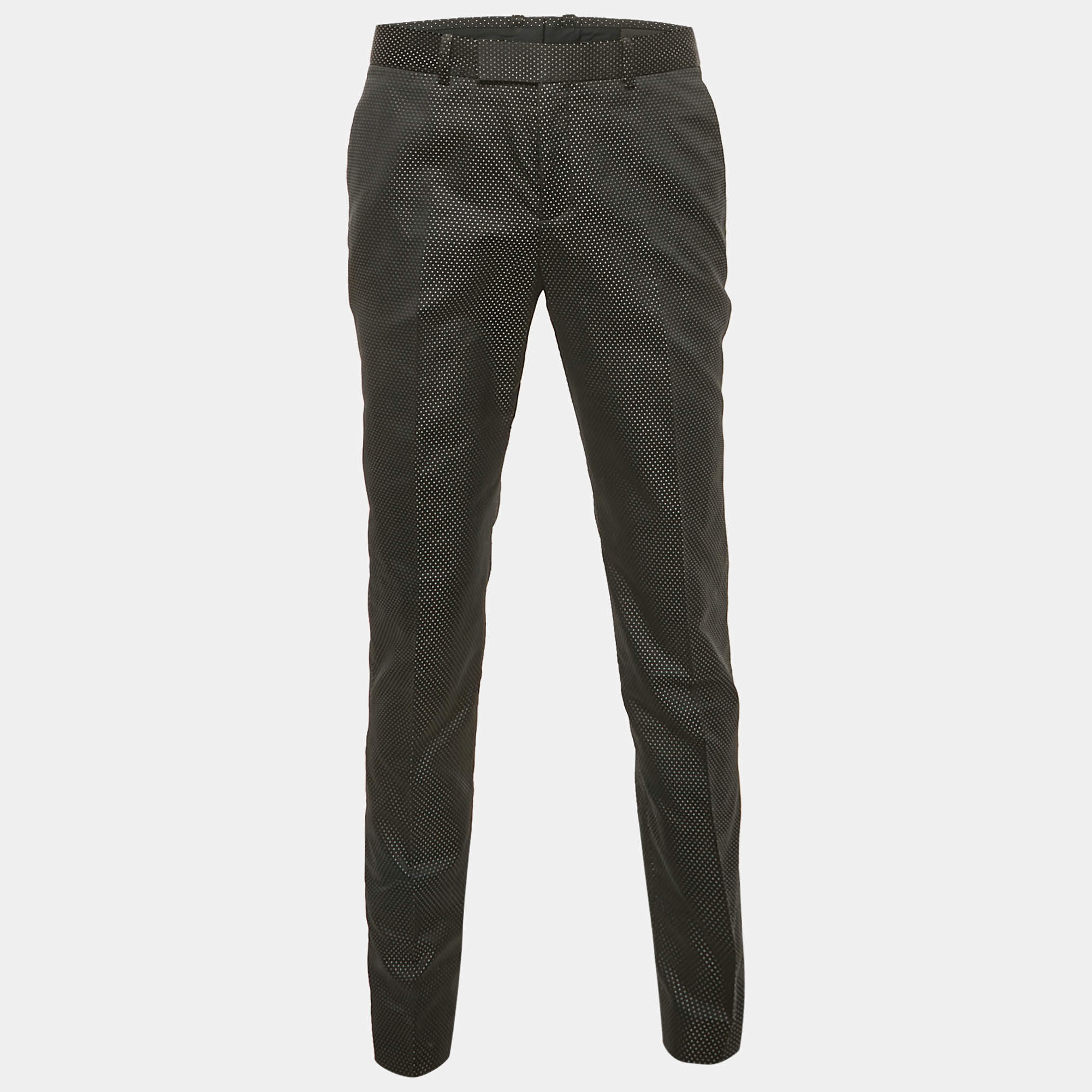 Pre Owned Alexander McQueen Black Patterned Satin Trousers L