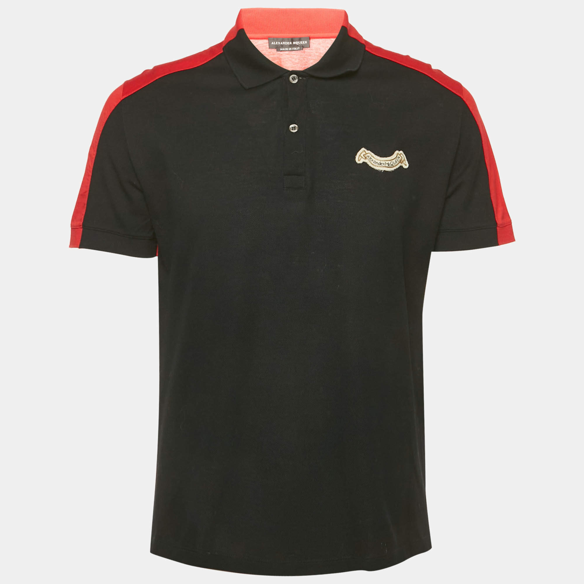 Pre Owned Alexander McQueen Black/Red Colorblocked Polo T-Shirt L