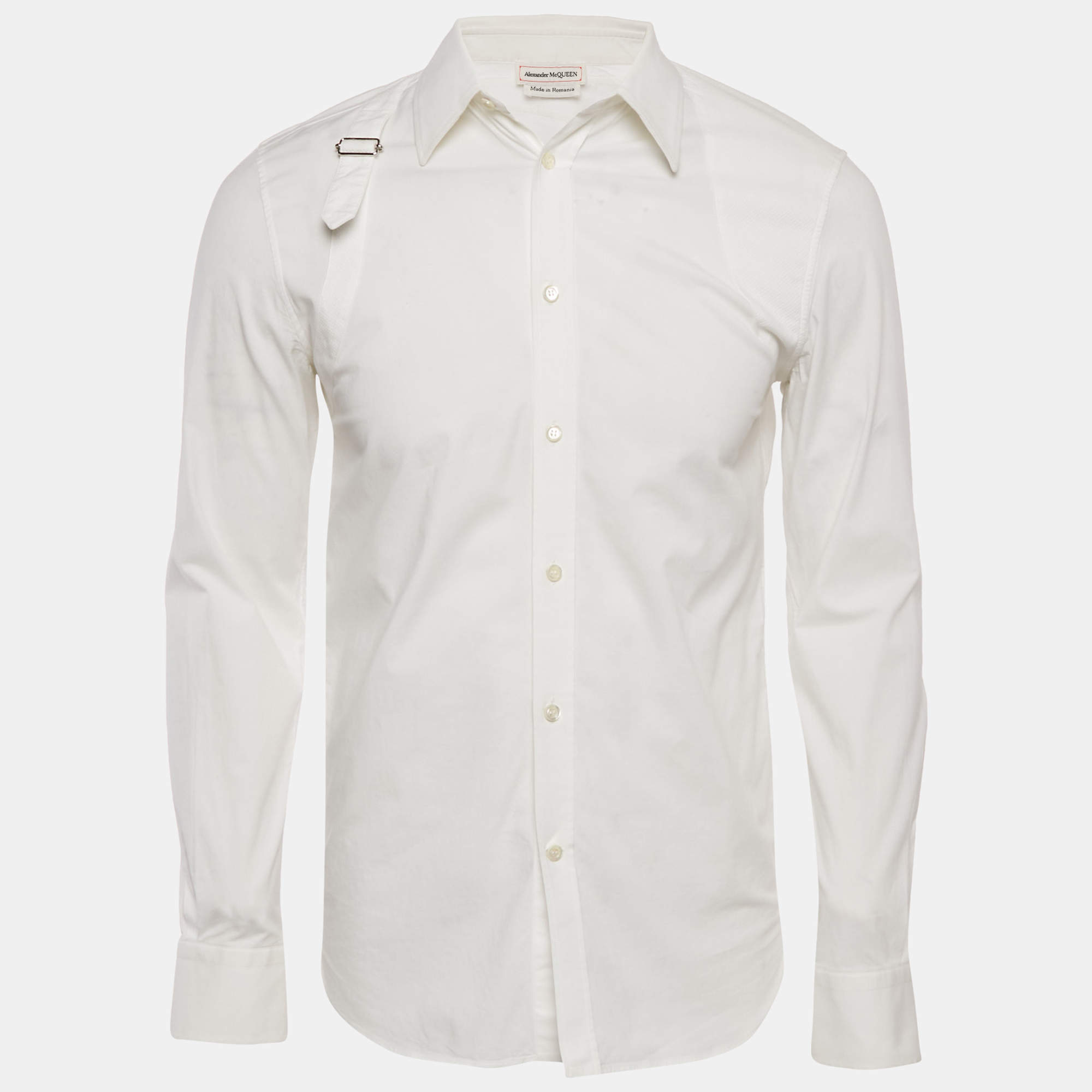 Pre Owned Alexander McQueen White Cotton Harness Detail Shirt S 